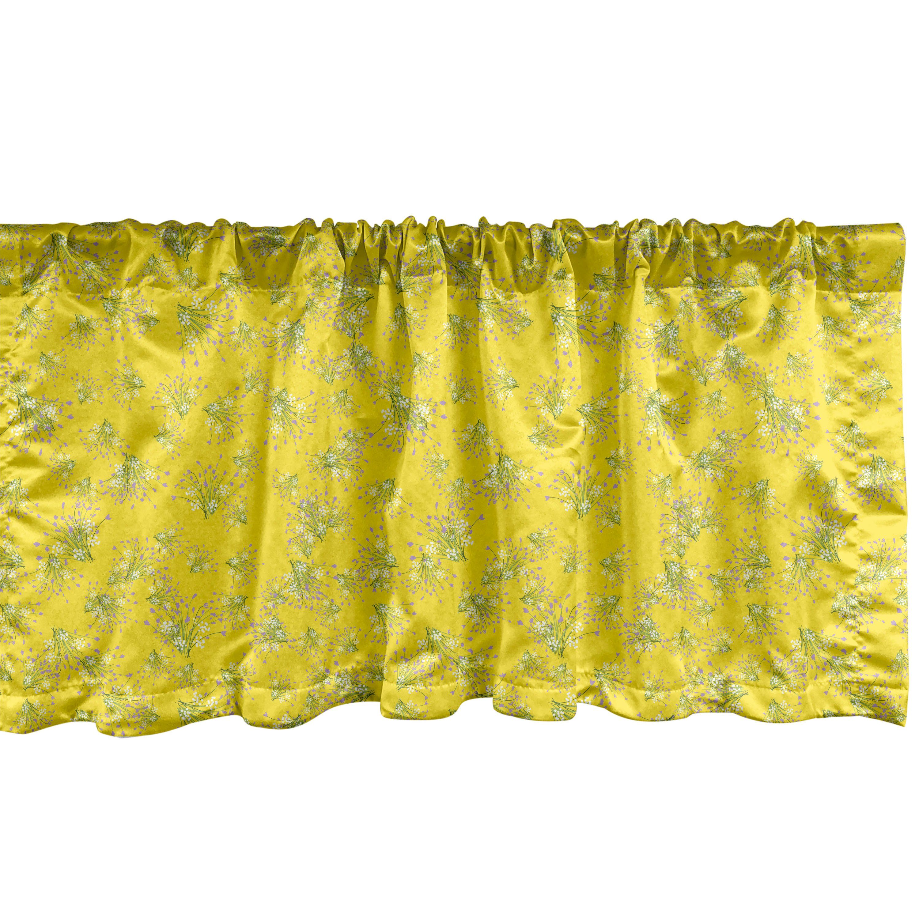Scheibengardine Vorhang Volant für Küche Schlafzimmer Dekor mit Stangentasche, Abakuhaus, Microfaser, Floral Gelb Romantischer Frühling
