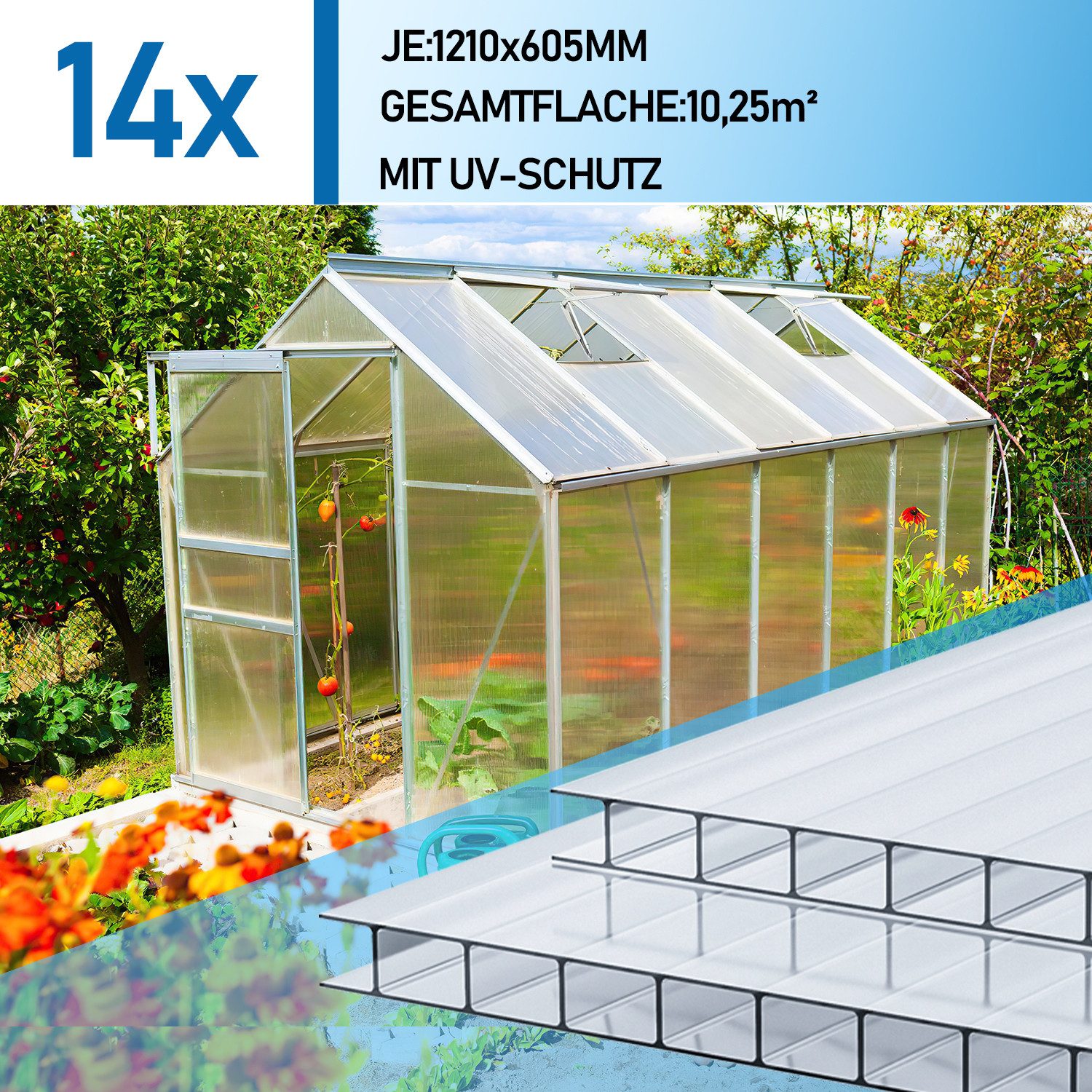 Clanmacy Doppelstegplatte 14 Stk.Gewächshaus Gewächshausplatten 4mm günstig online kaufen