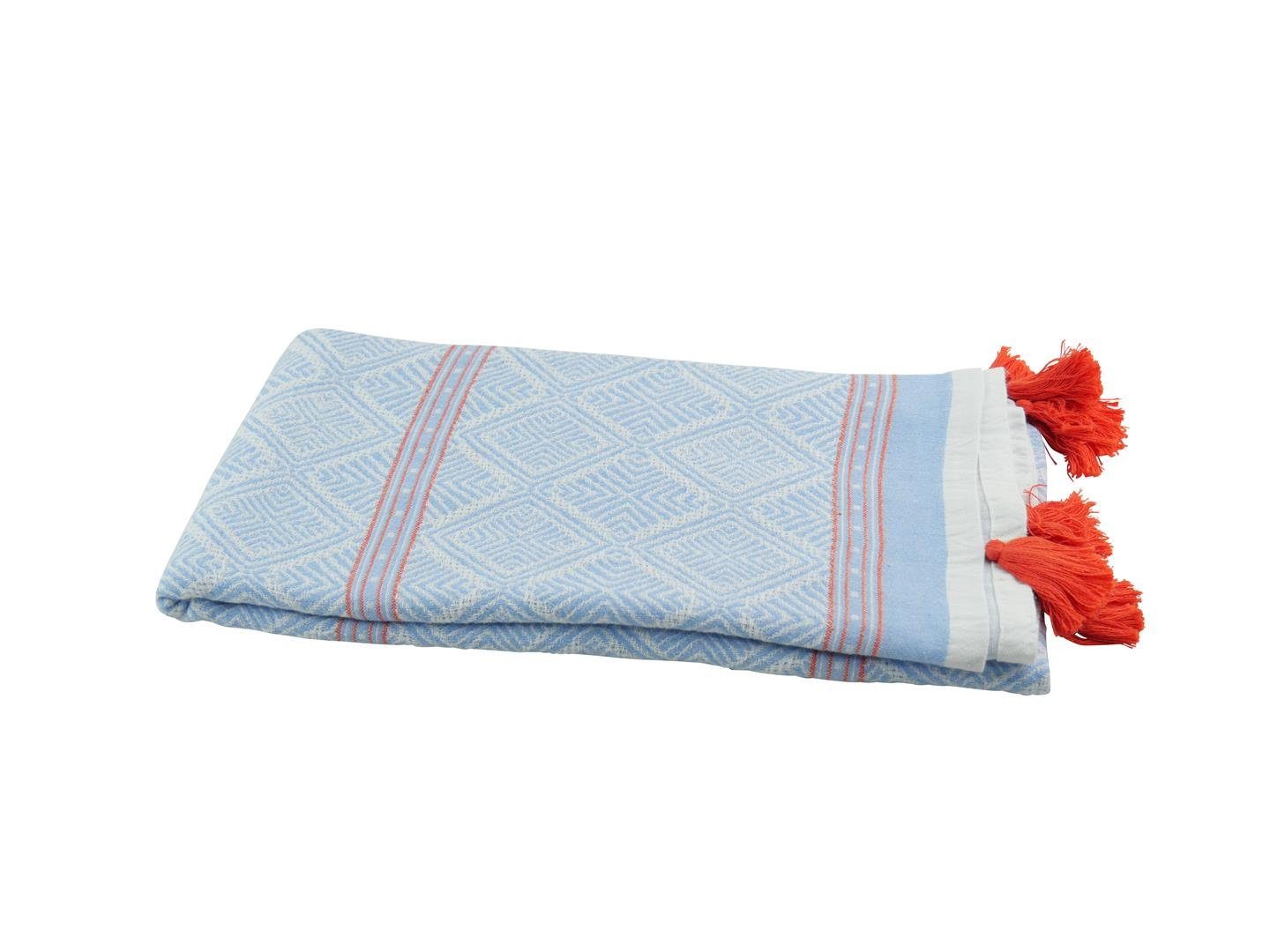 my Hamam Strandtuch Strandtuch hellblau rot, Quasten und Allover-Muster, Baumwolle (1-St), anschmiegsame und weiche Textur | Strandtücher
