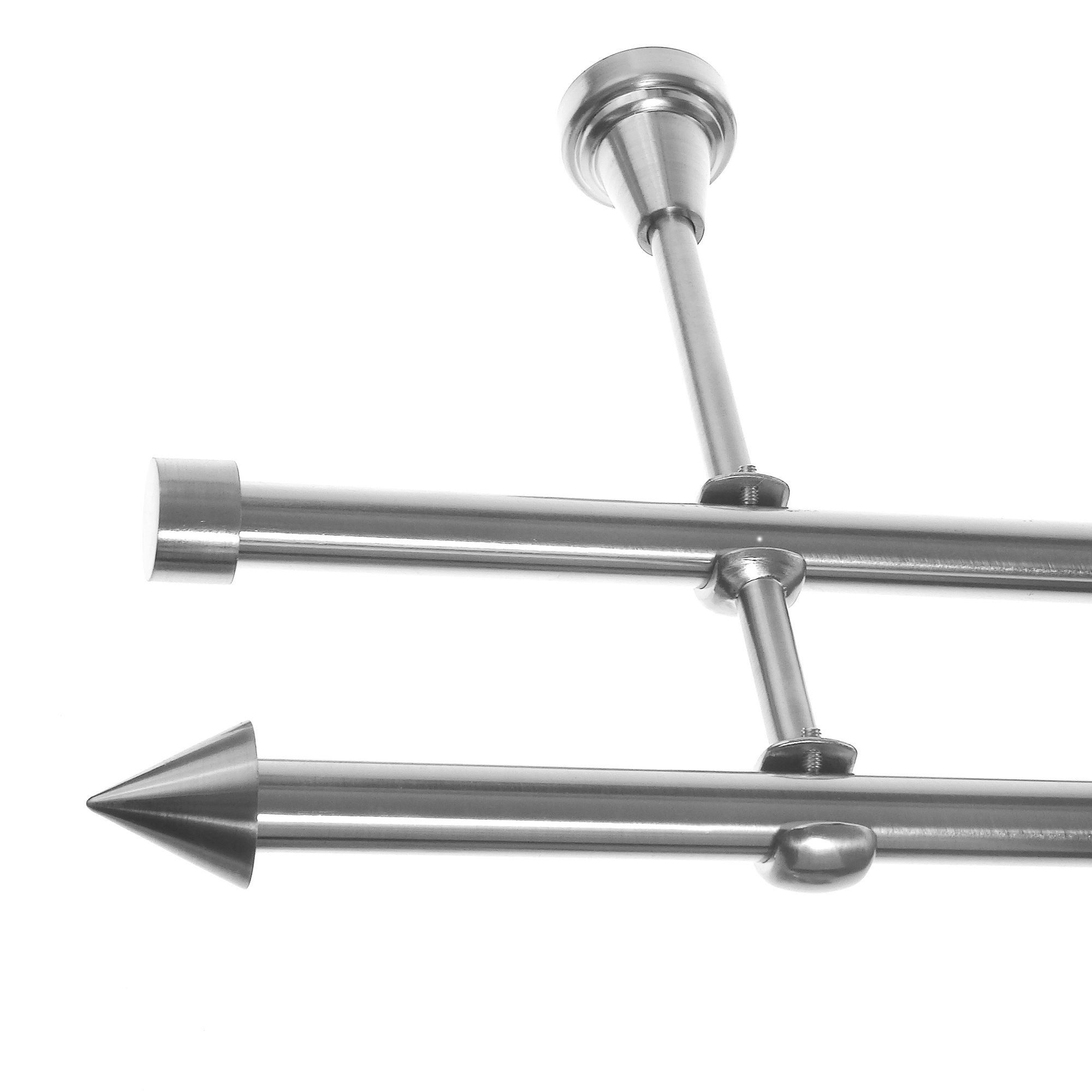 BASIT Gardinenstange Rohr Edelstahloptik 16 mm mit Wandträgern 180 cm E29, Ø 16 mm, 2-läufig, verschraubt, Metall, H24 180 cm E29 Spitze