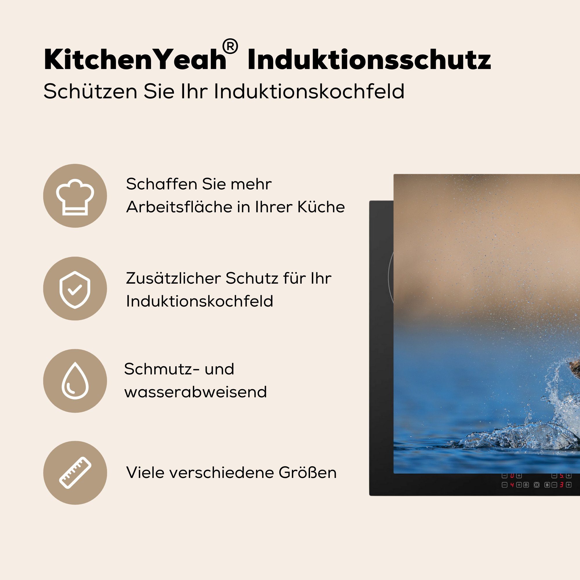 MuchoWow Herdblende-/Abdeckplatte Ente - Flügel (1 Vinyl, küche, cm, tlg), die Schutz - 81x52 Wasser, Induktionskochfeld für Ceranfeldabdeckung
