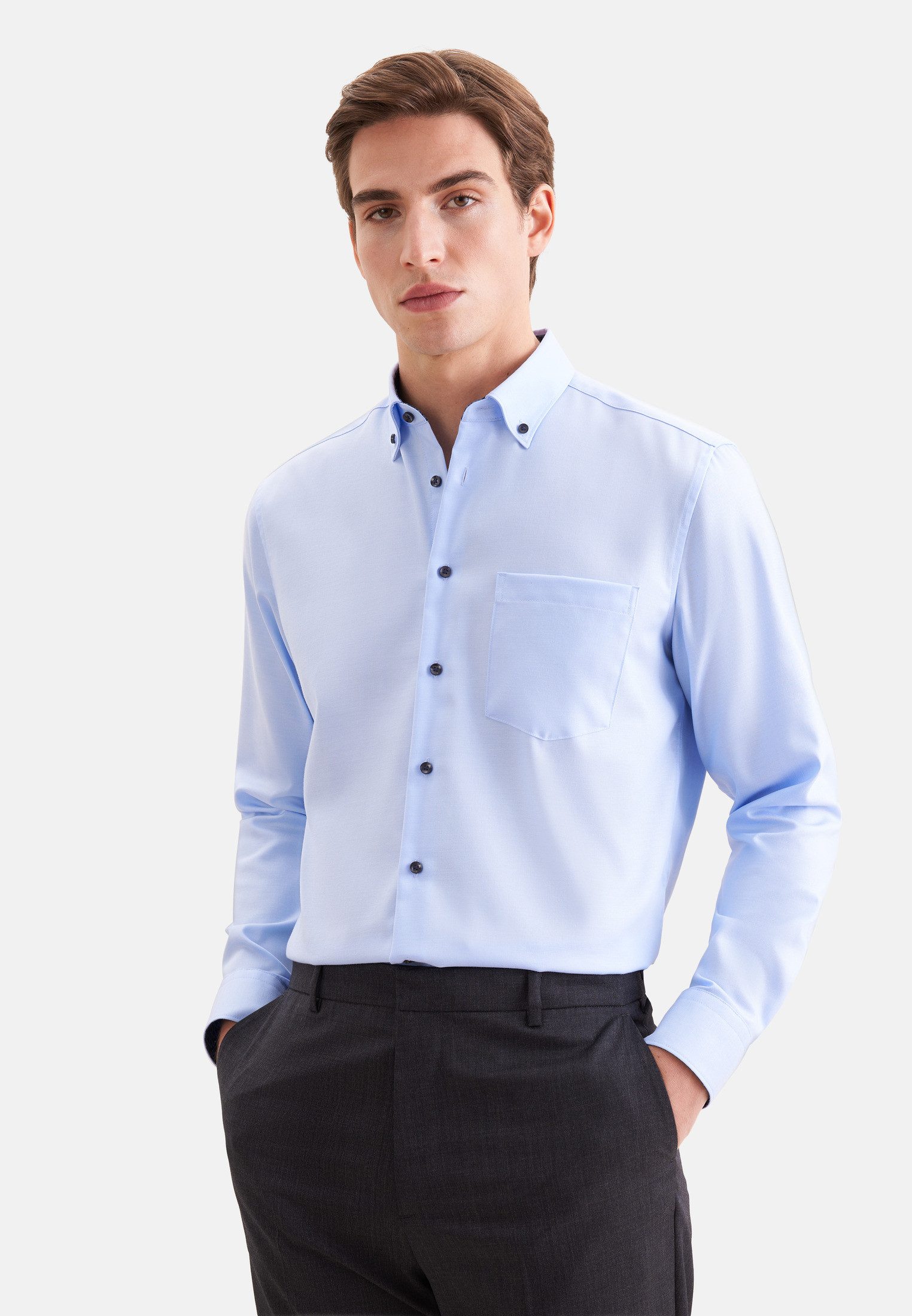 seidensticker Businesshemd Schwarze Rose Regular 1/1 Button-Down-Kragen Uni