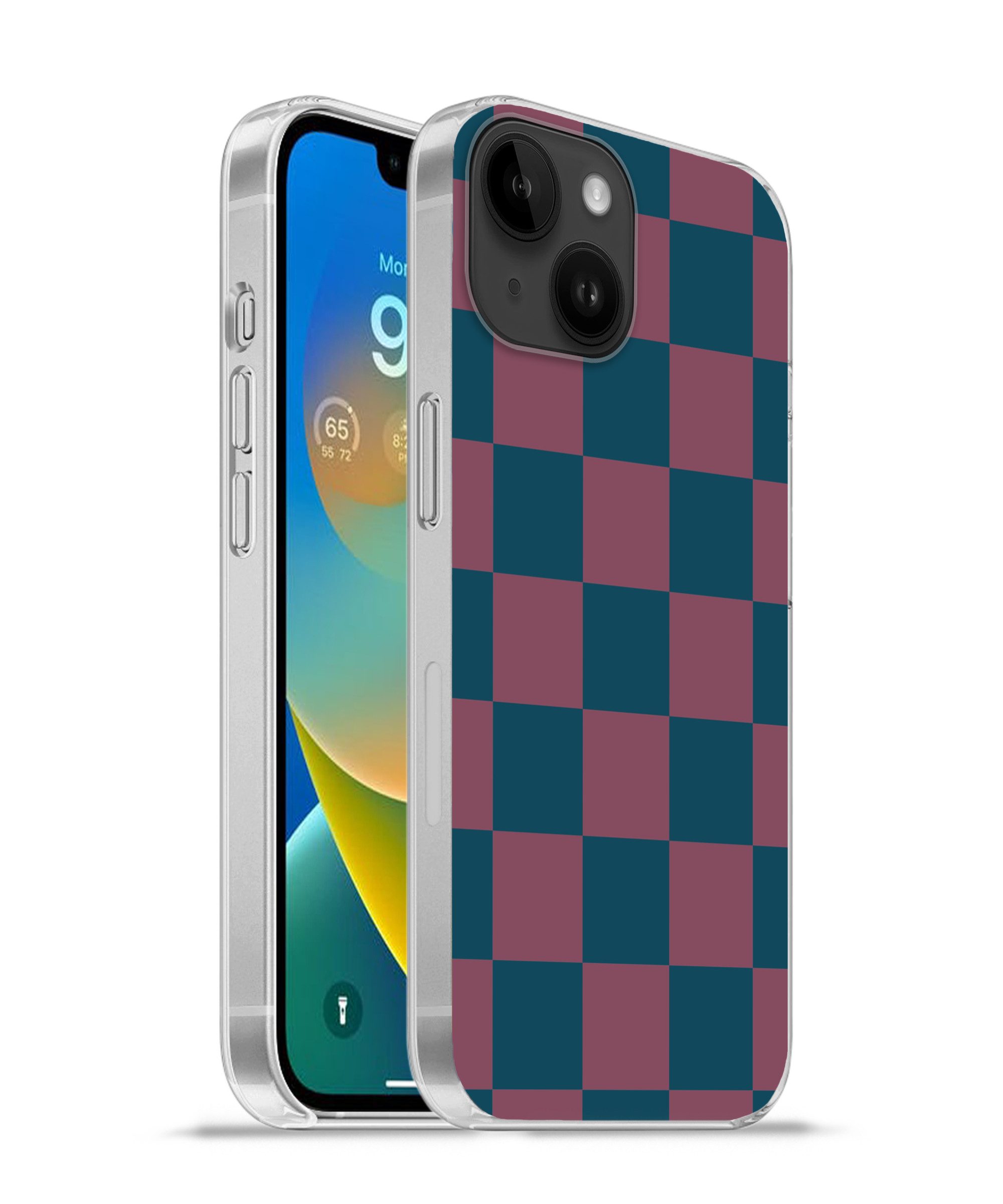 MuchoWow Handyhülle für Apple iPhone 14 Schachbrett Druck - Blau - Rot - Würfel, Smartphone-Bumper, Print, Handy Schutzhülle Dünn