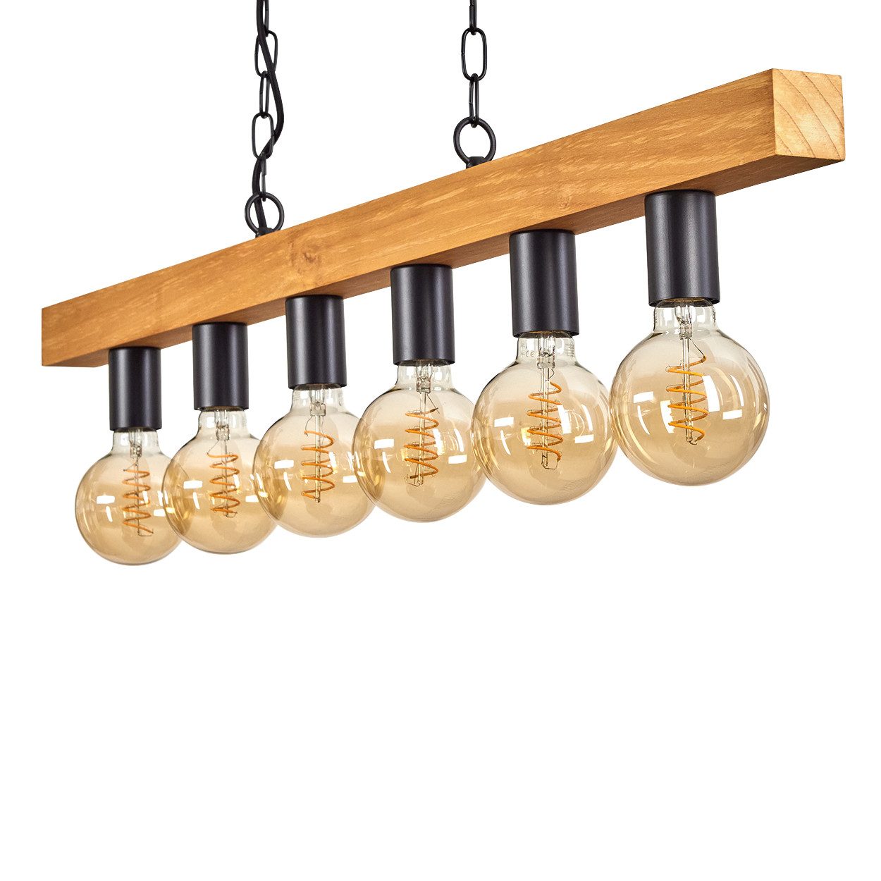 Pendelleuchte »Pramauroni« Hängelampe aus Metall/Holz in Schwarz/Natur