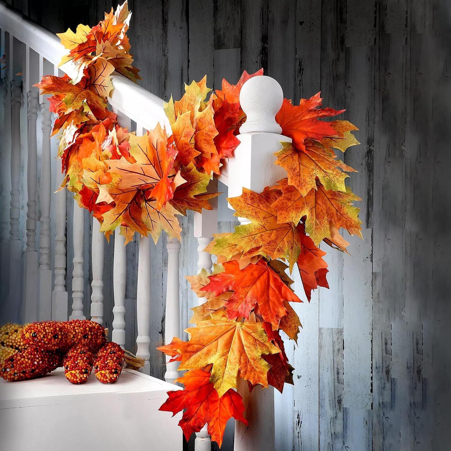 Kunstgirlande Herbst Girlande Ahornblätter, 2er-Pack künstliche Herbstgirlande, Bomiclss, Künstliche Herbst Ahorn Blätter Girlanden, für Tür, Garten, Kamin – Bild 3 von 5