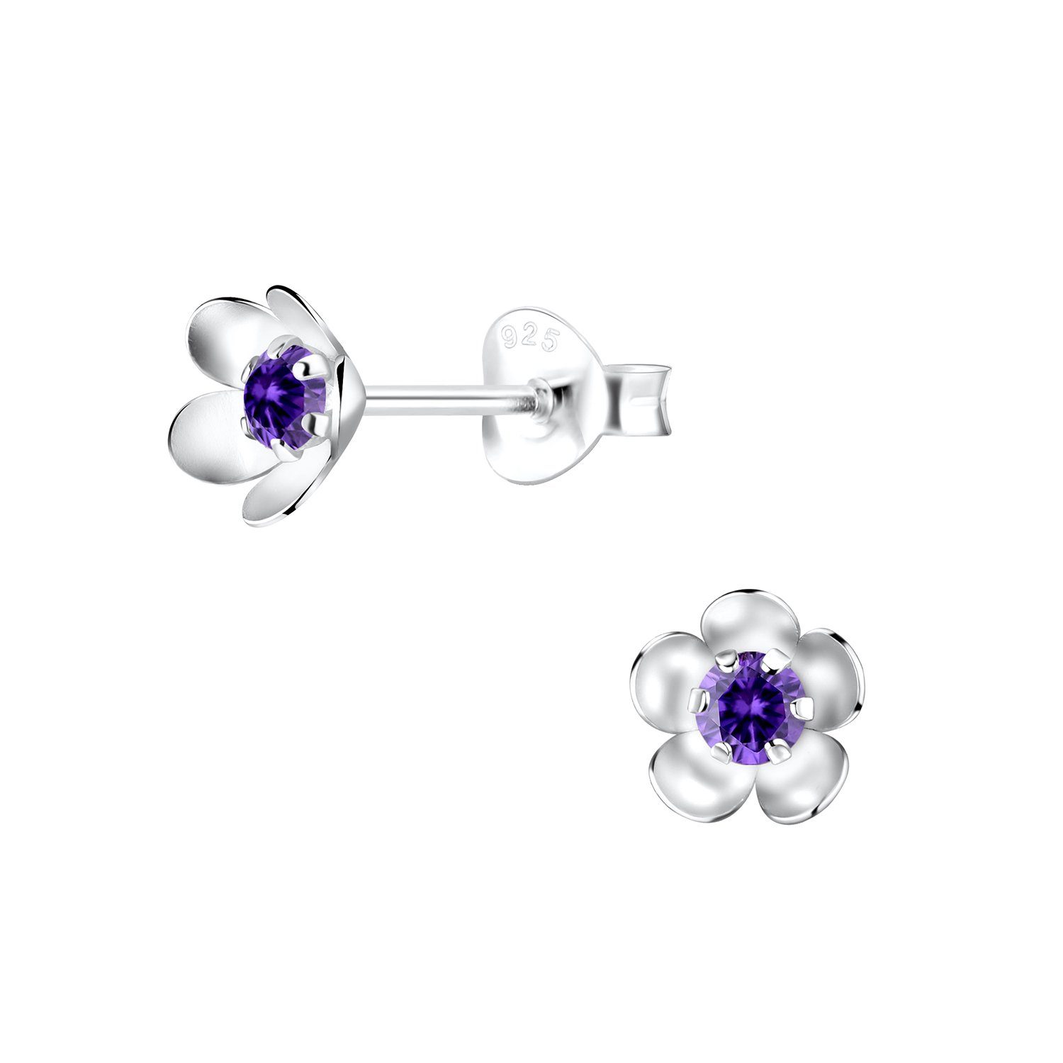 amethyst, Ohrstecker 2-tlg., Zirkonia Sterling Silber FLOWER mit ALEXANDER Paar YORK 925