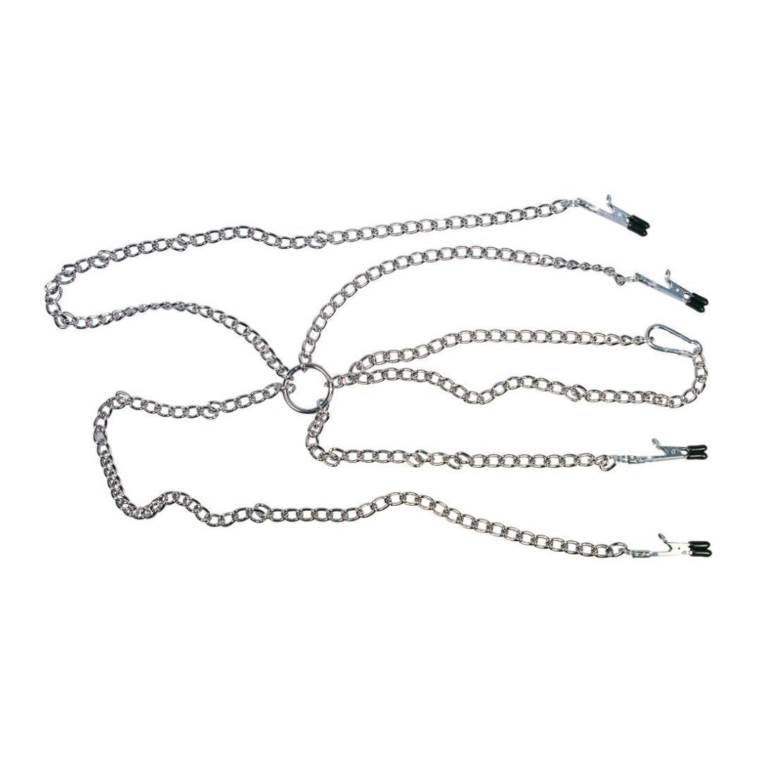 fetish COLLECTION Nippelklemmen „Nipple & Clit Clamps“ mit Halskette und Intimklammern, aus Metall