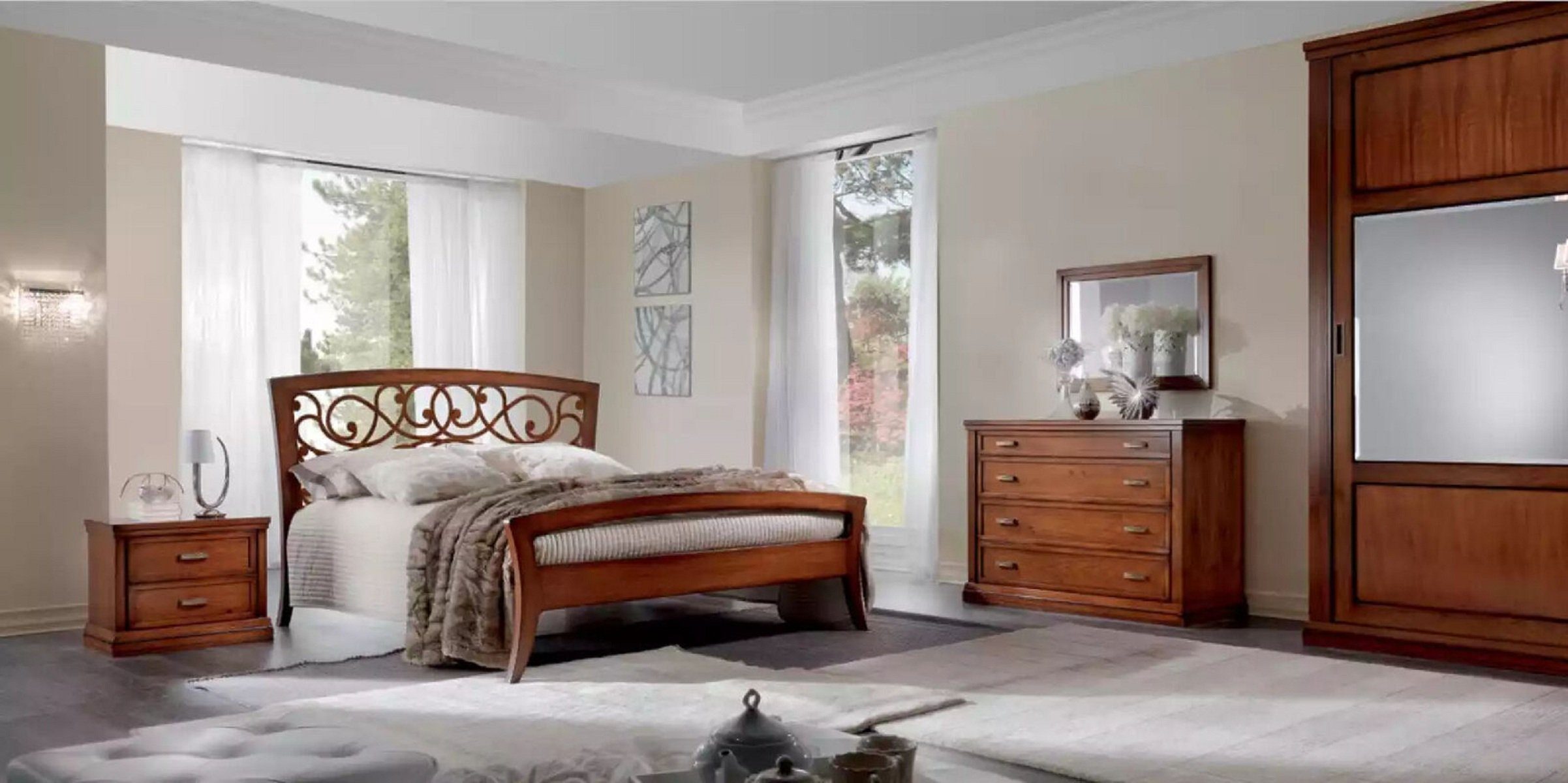 Bett) (1-St., Doppel Holz JVmoebel Luxus Modern Bettrahmen Möbel, Design Schlafzimmer 1x Bettanlage Betten
