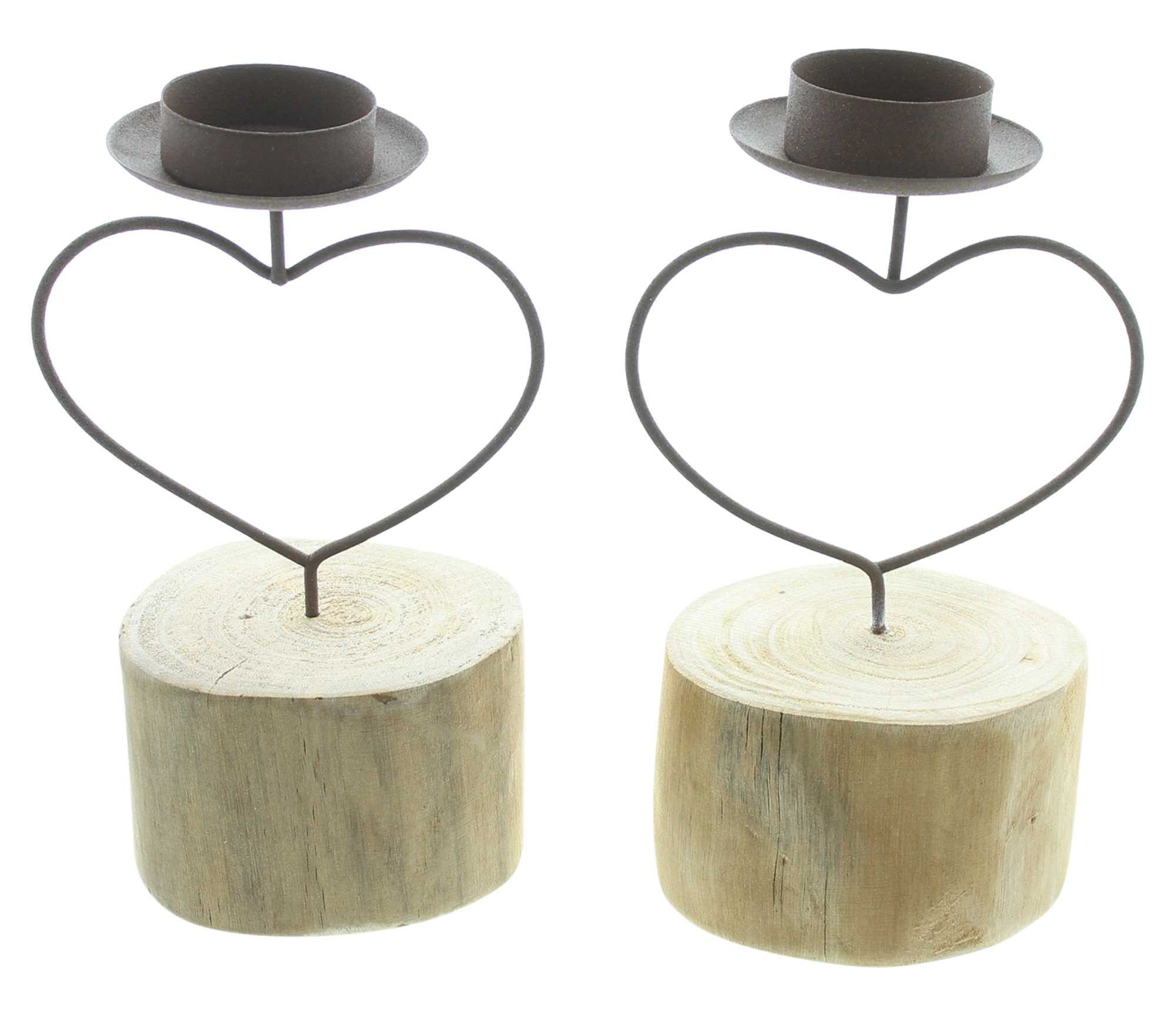 Dekoleidenschaft Teelichthalter „Herz“ Metall Rost Finish, Kerzenständer auf Baumscheibe, Kerzenhalter (2 St., im Set), Sockel aus Holz, Wohnzimmer & Balkon Deko