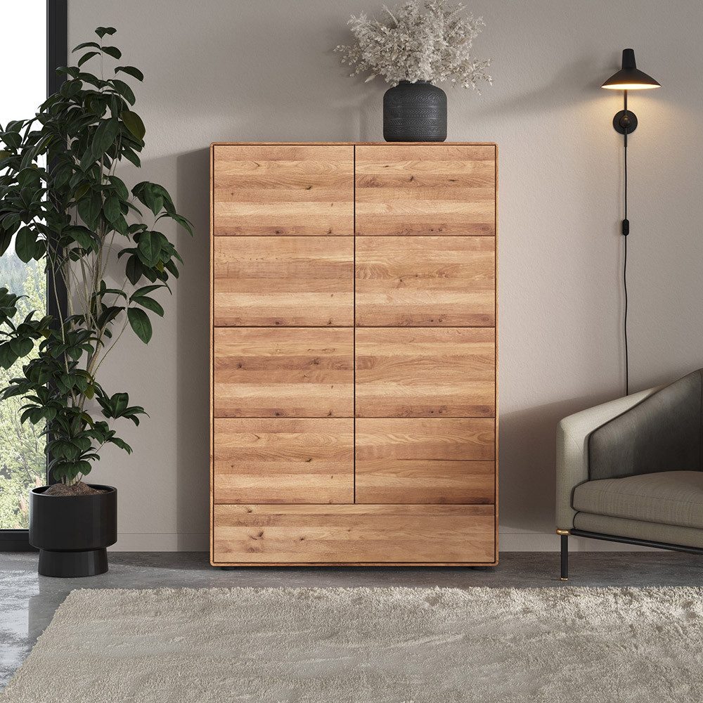Lomadox Highboard KALAMARIA-69, in massiver Eiche mit 2 Türen und 1 Schublade