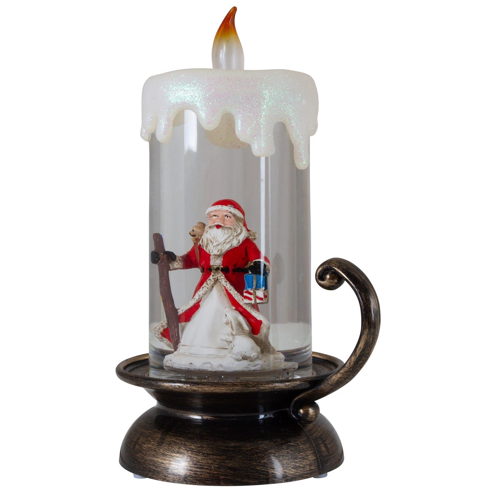 Christmas Paradise LED Laterne Schneelaterne Kerze 22cm, Licht, LED, warmweiß, schneit im Inneren, bronze, Weihnachtsmann