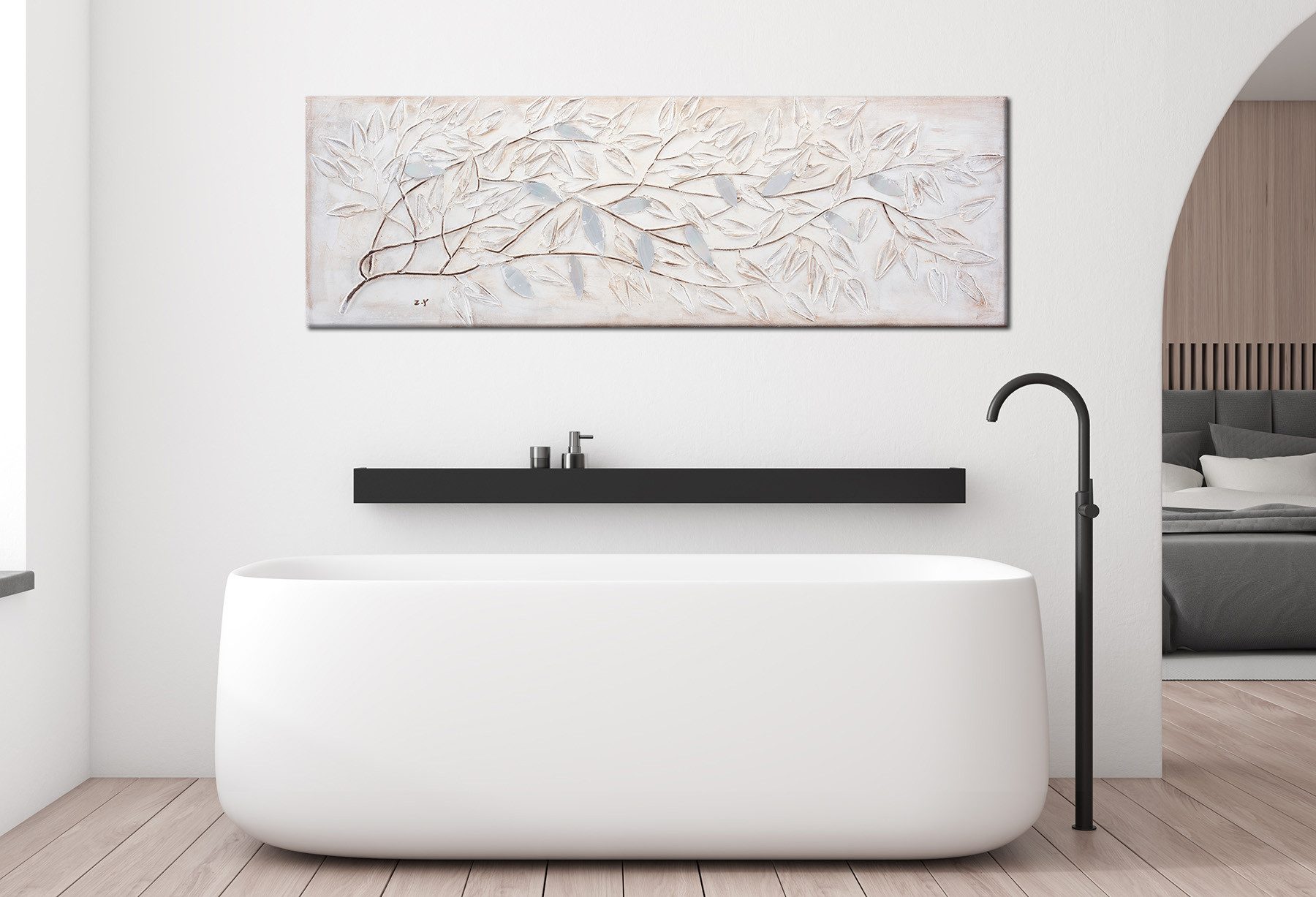 Bönninghoff Ölgemälde handarbeit ZWEIGE 40x120 cm – Wandbild Kunst Deko modern, Wald (1 St), handgefertigt, jedes Bild ein Unikat – Bild 5 von 5