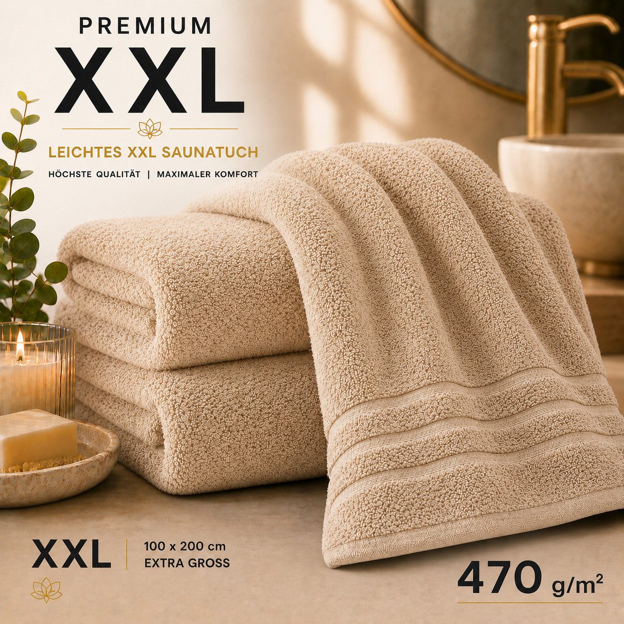 Komfortec Saunatuch 100x200 Extra Große XXL Premium Saunatuch, Unifarben (1-St), extra Große XXL, Schnelltrocknend, Frottee, Weich, Baumwolle