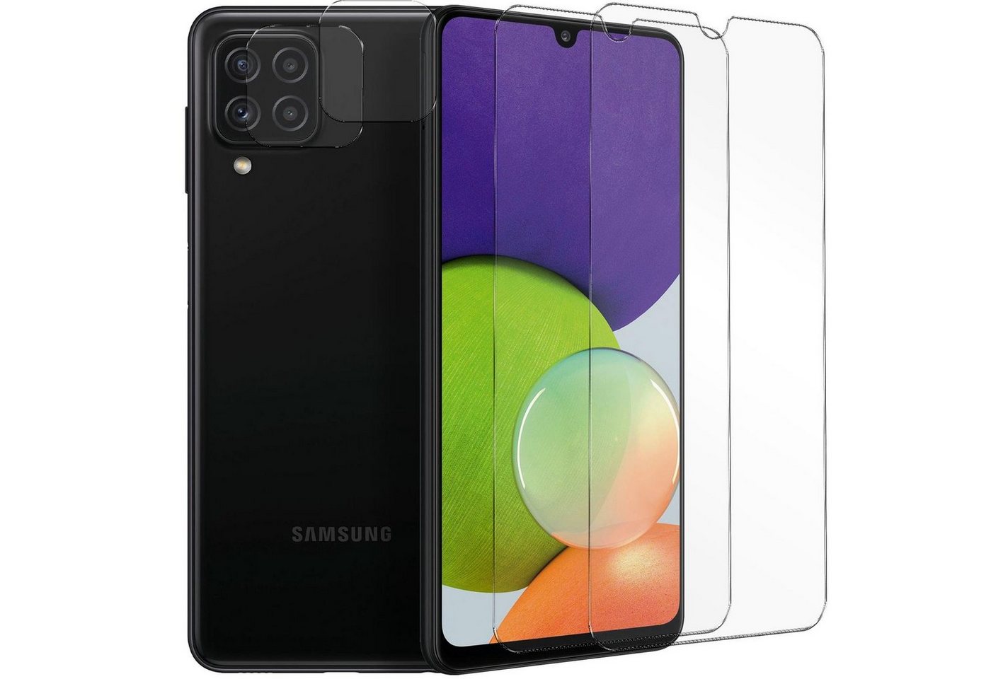 CoolGadget Schutzfolie Panzerfolie für Samsung A22 4G, (Spar-Set 4in1, 2x Displayschutz, 2x Kameraschutz), Panzerglas Schutzfolie für Samsung Galaxy A22 4G / M22 Folie