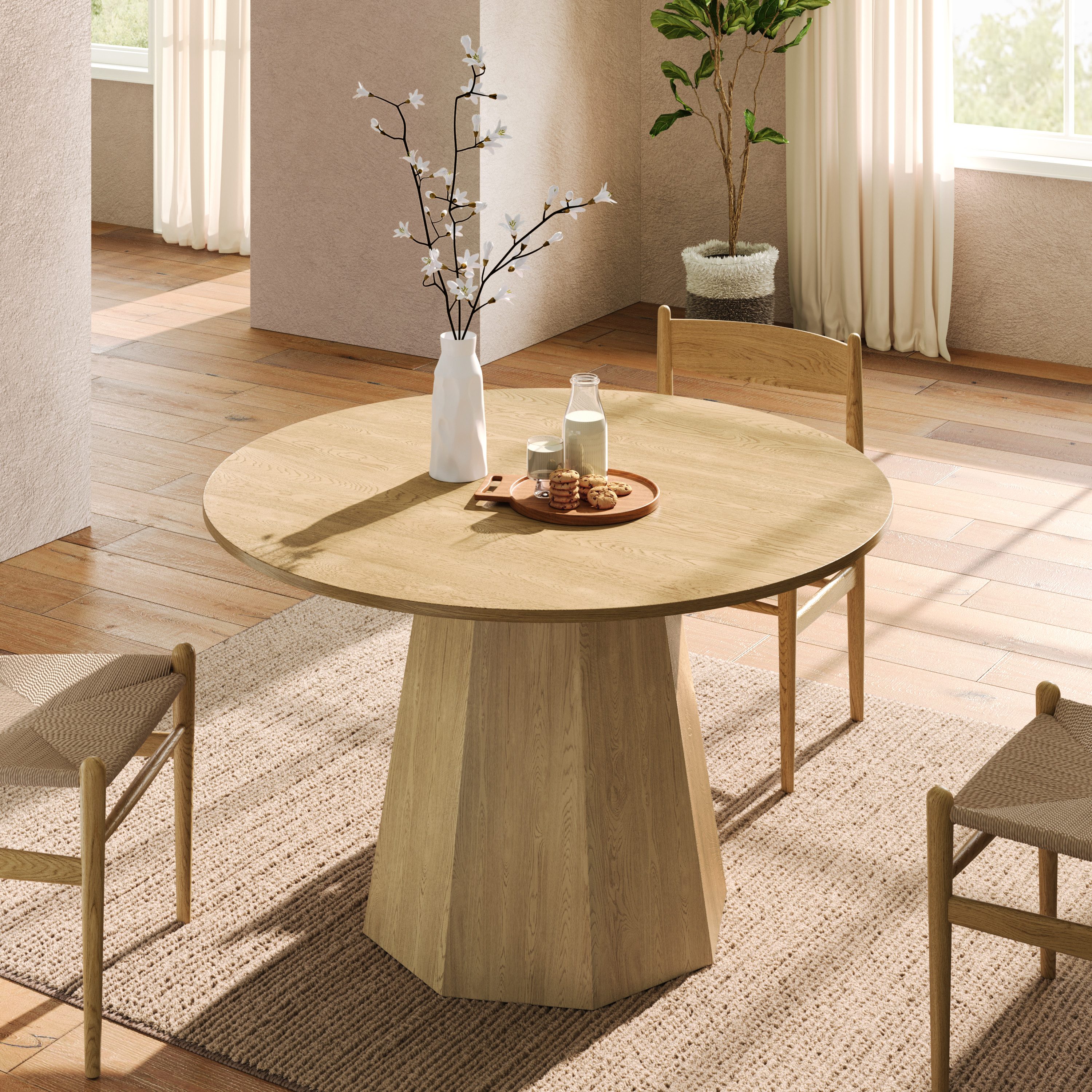 i@home Esstisch Runder Esstisch, 120 cm, Eiche, Tisch für 4–6 Personen (Moderner Esszimmertisch im skandinavischen Design, Runder Küchentisch mit stabilem Sockel), ideal für kleine Wohnungen & Familien
