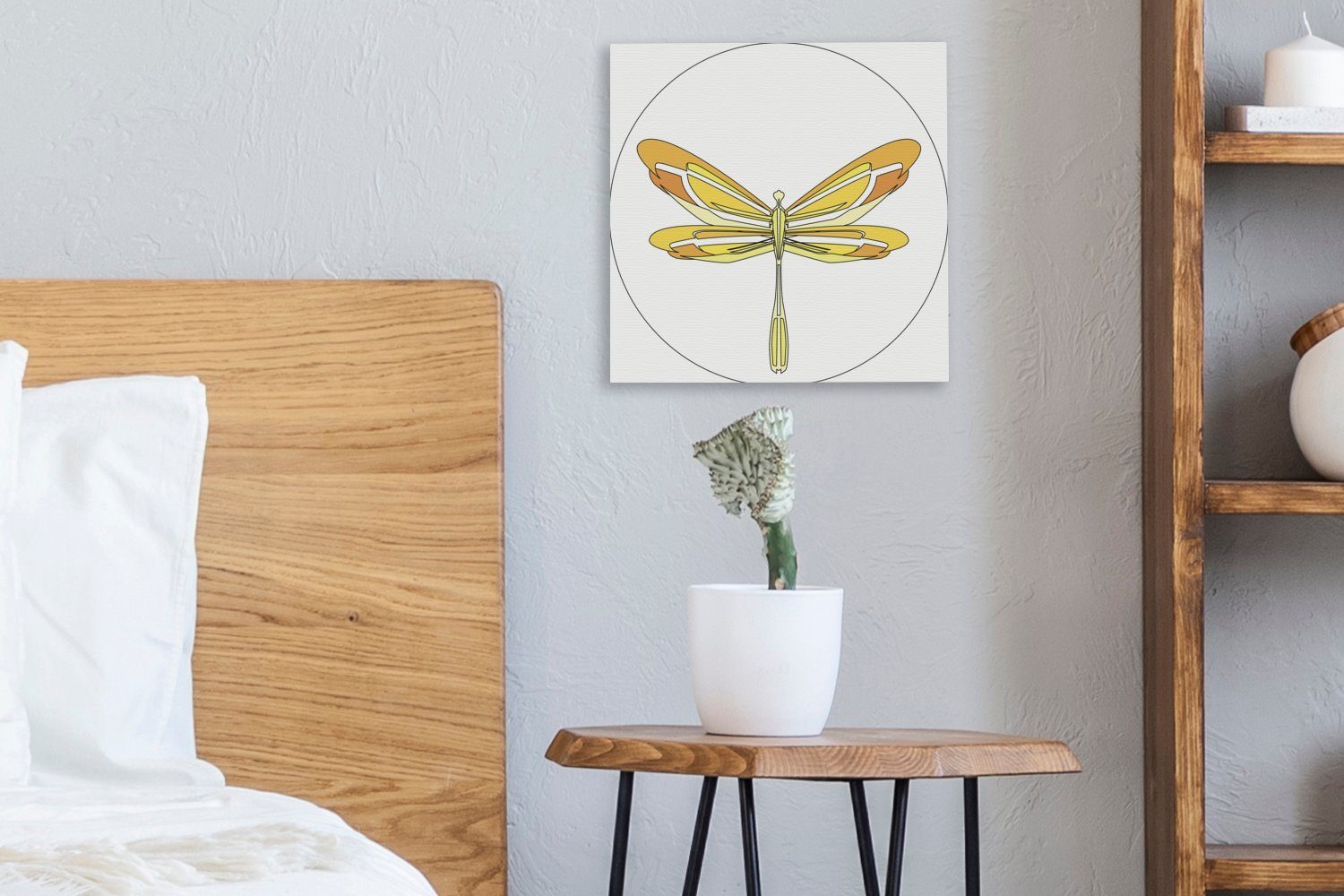 OneMillionCanvasses® Leinwandbild Eine Illustration einer Schlafzimmer Wohnzimmer Libelle, St), Bilder (1 gelben Leinwand für