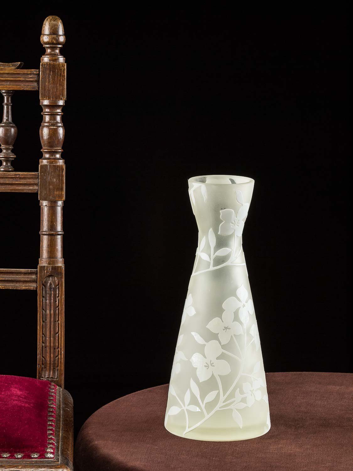 Aubaho Tischvase Glasvase Glas Antik-Stil des Nancy im Blumen Stil Tischvase Jugendstil 30cm Vase