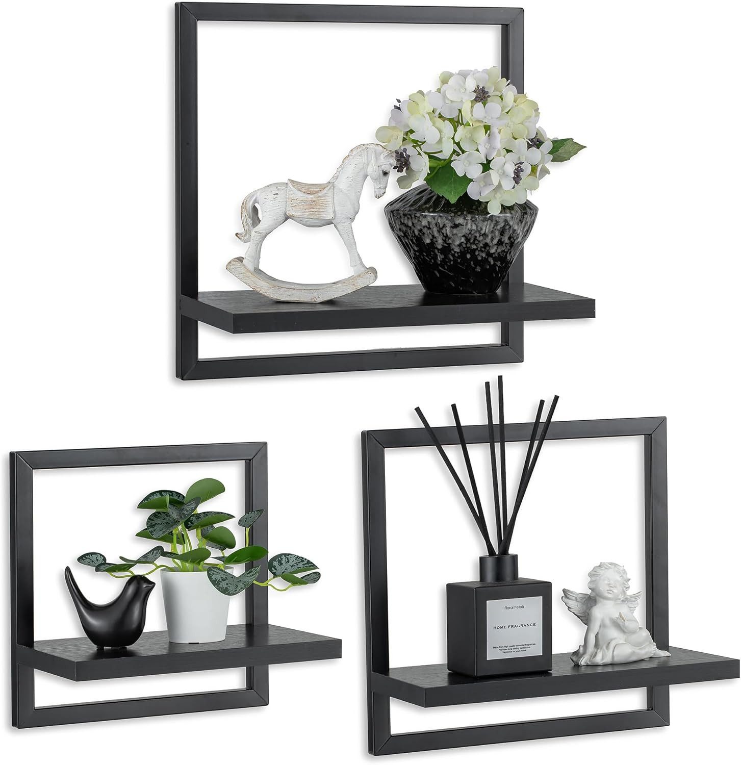 Holz Lichter Wandregal 3‑tlg. Floating Wandregal – Holz & Metall, modern ge günstig online kaufen