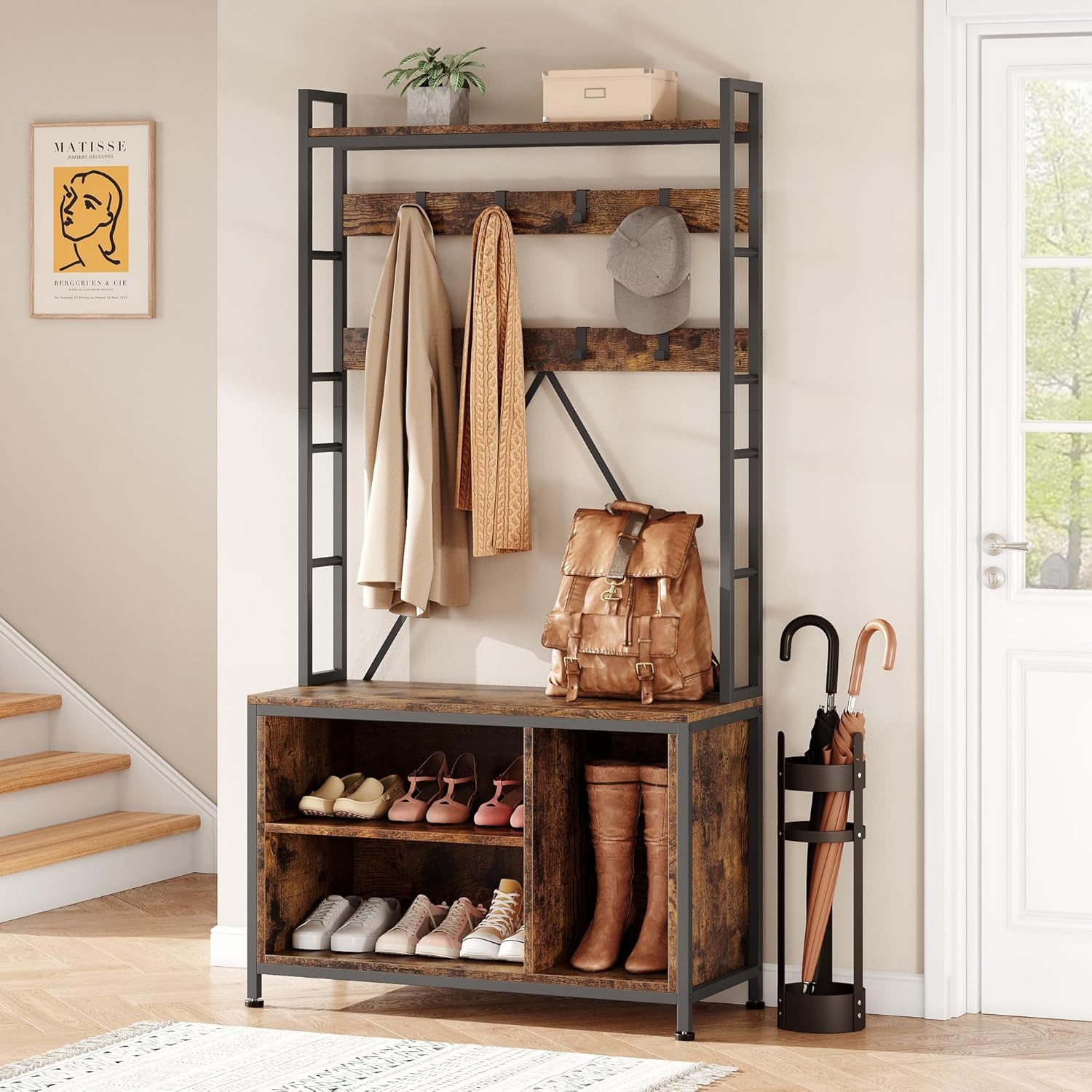 GarveeMore Garderobenständer 5-in-1 mit Schuhbank,3 Etagen günstig online kaufen