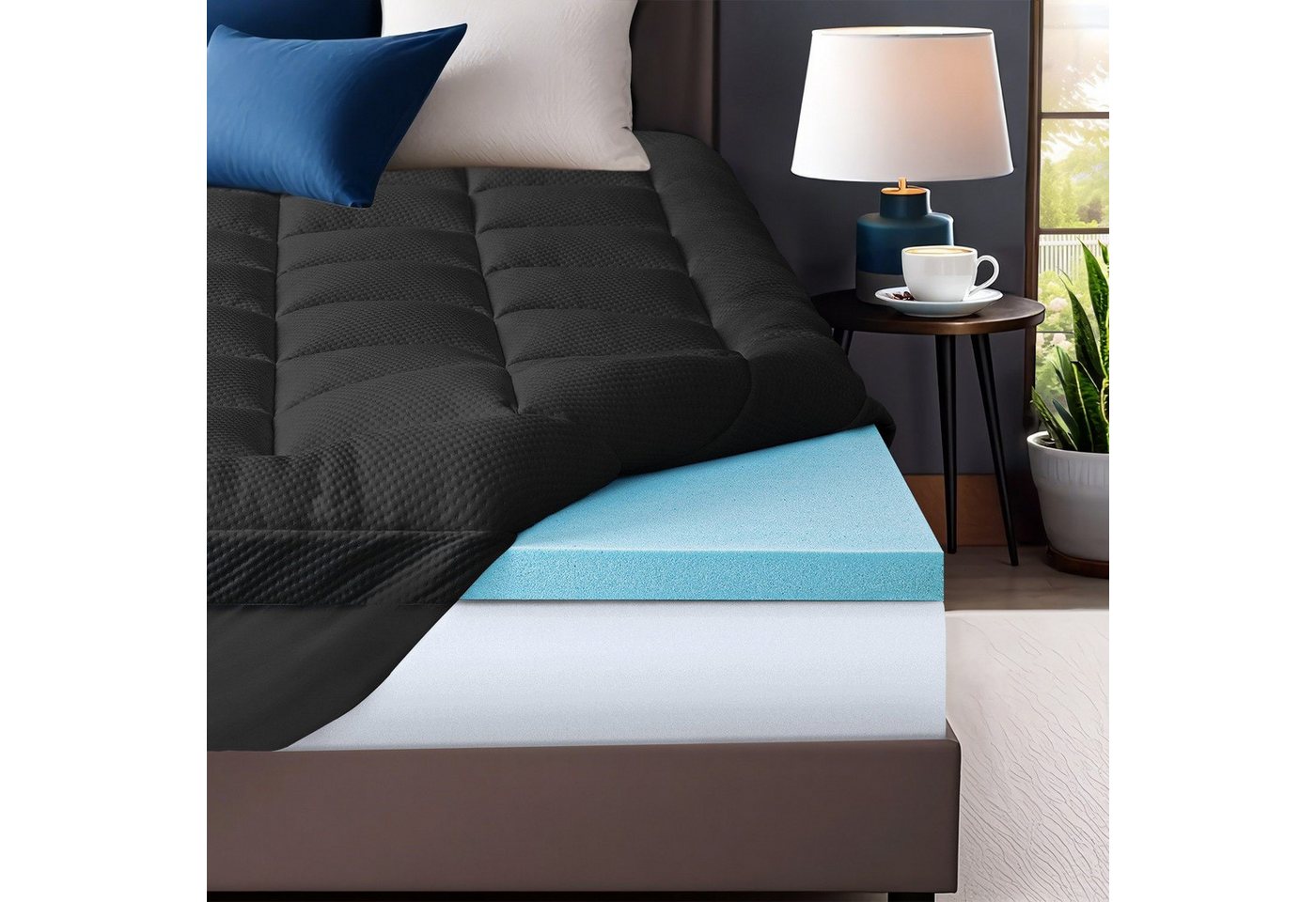 Elemuse, Topper Gel Schaum H3/H4 Topper mit Waschbar Bambusfaser Bezug, 7cm hoch, Memory Schaum Komfortschaum, Druckverteilung, Atmungsaktiv