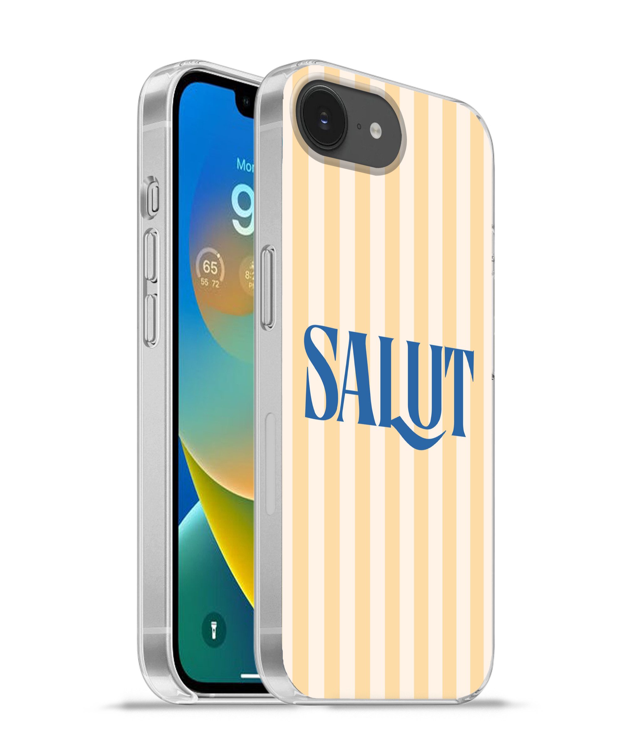 MuchoWow Handyhülle für Apple iPhone 16e Salut - Zitat - Streifen - Gelb - Blau - Weiß, Smartphone-Bumper, Print, Handy Schutzhülle Dünn