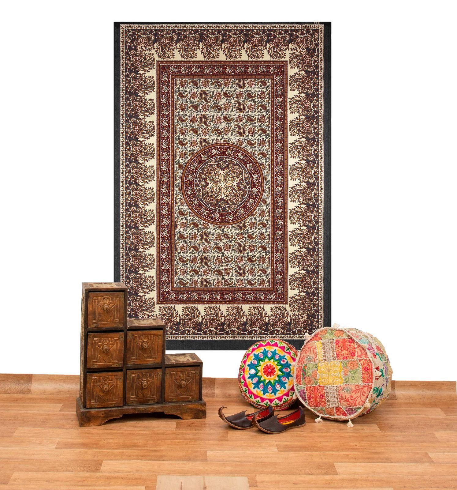 KUNST UND MAGIE Wandteppich Tagesdecke Wandbehang Deko Tuch Elefant Mandala ca 135 x 200cm Goa