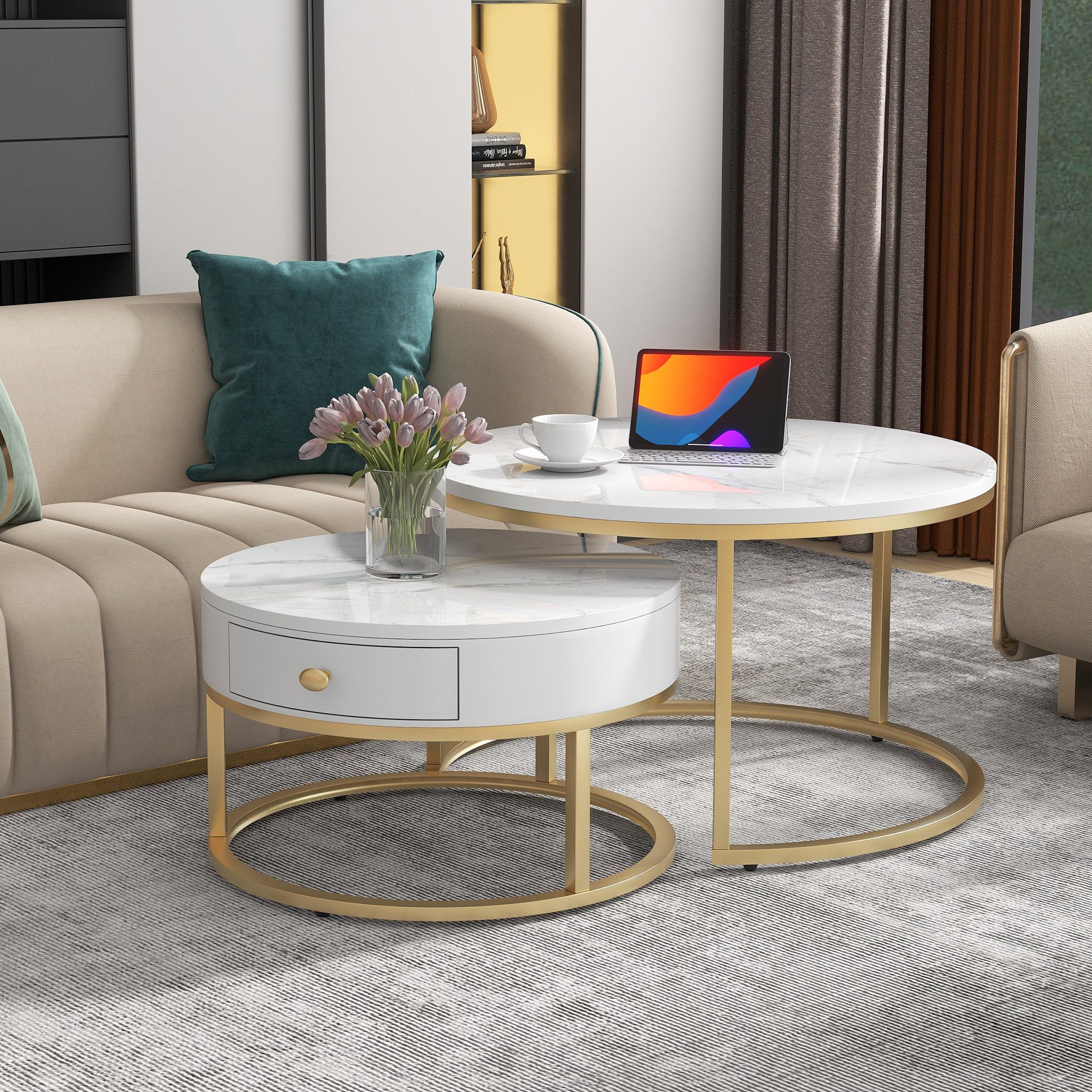 REDOM Couchtisch 2er Set Marmoroptik Nesting günstig online kaufen