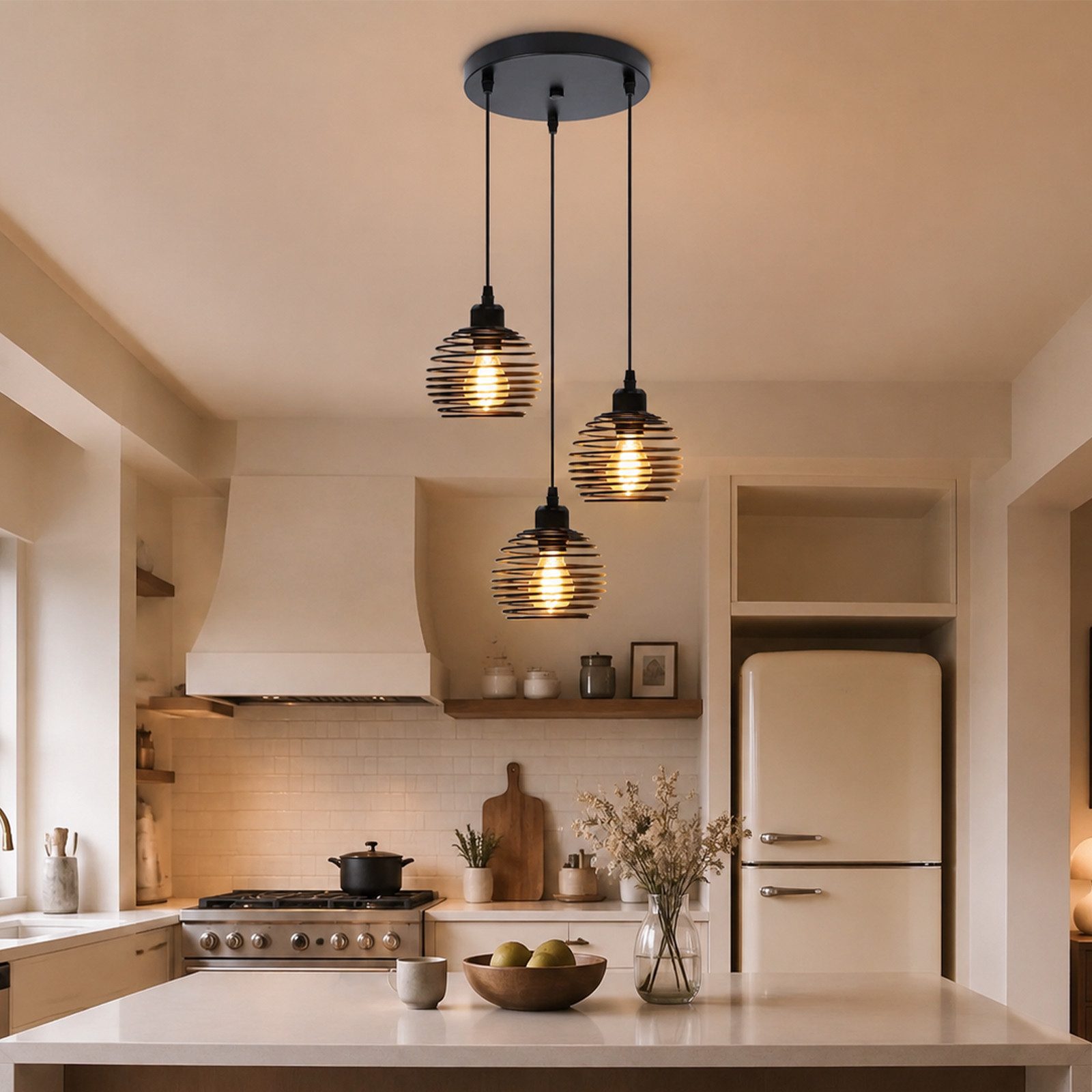 Nettlife Pendelleuchte Schwarz Esstisch Vintage Metall E27 Hängelampe Retro Hängeleuchte, LED wechselbar, für Esstisch Küche Esszimmer Wohnzimmer Arbeitszimmer  – Bild 4 von 5