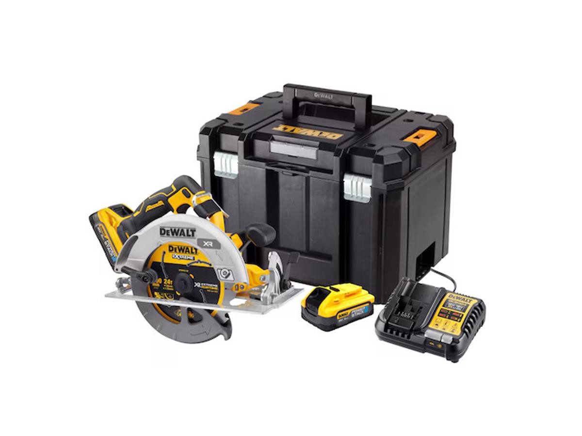 DeWalt Akku-Handkreissäge 18V/5Ah, Akku-Komplettset, Mit 2 Akkus, Ladegerät, Zubehör und TSTAK-Systemkoffer, mit 67 mm Schnitttiefe und 2x 5 Ah POWERSTACK Akkus