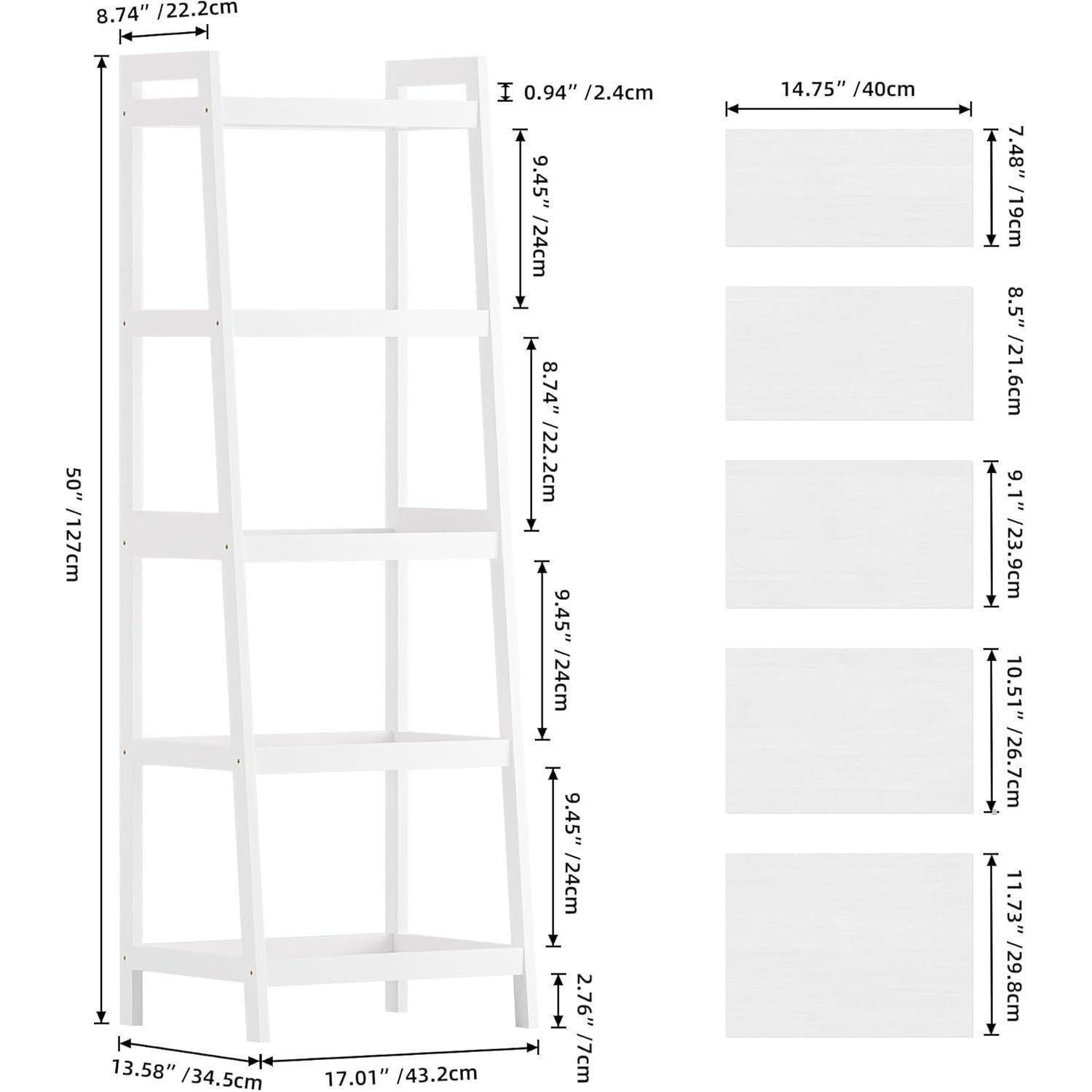 LuxusKollektion Leiterregal Bücherregal Bambusleiter Pflanzenständer Weiß 5 Ablagen (127cm H)