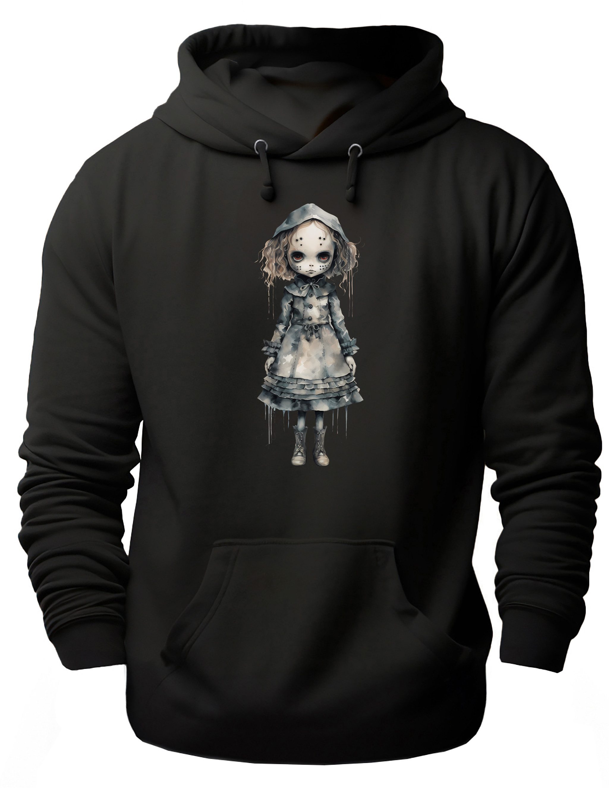MyDesign24 Hoodie Halloween Kapuzen Pulli - Gothic Puppe Herren und Damen Kapuzensweater - Halloween Hoodie i383