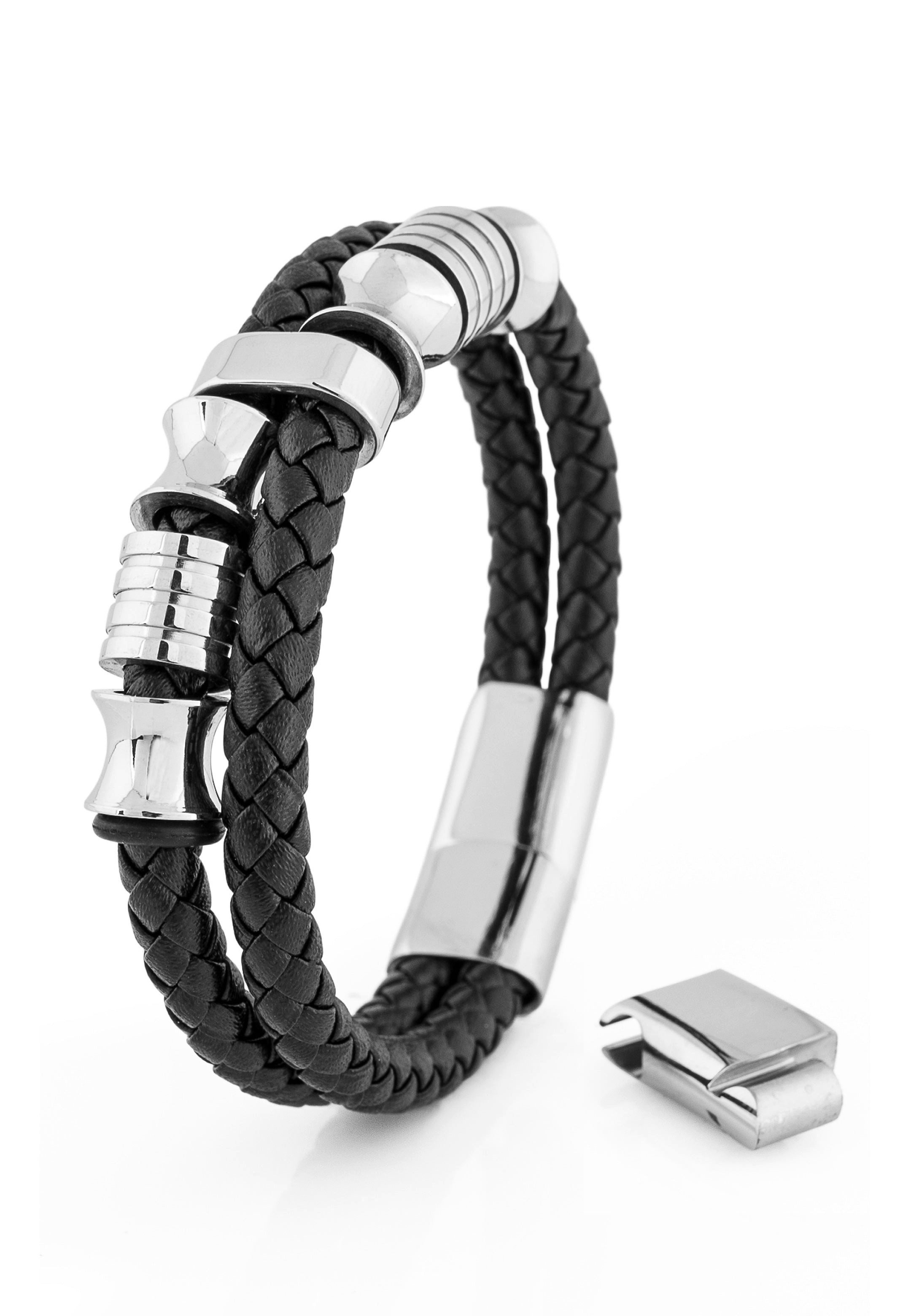 Akitsune Armband Gracilitas Leather Bracelet Silver - Black