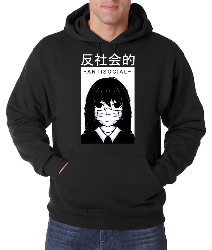 Youth Designz Kapuzenpullover Antisocial Herren Hoodie Pullover mit Trendigem Japan Frontdruck