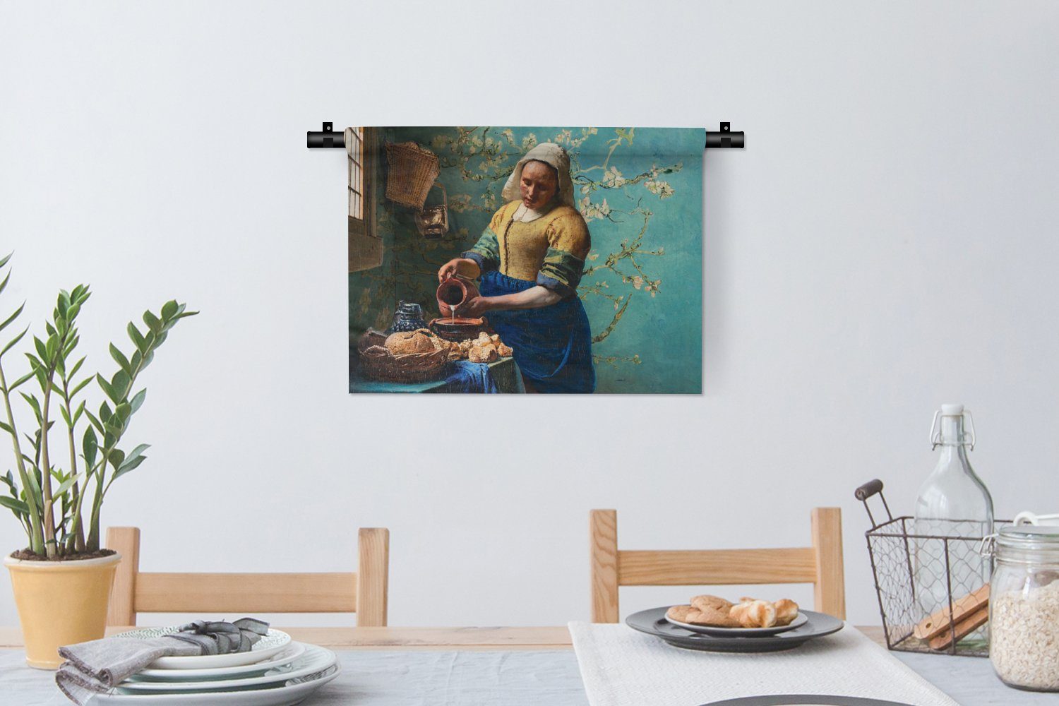 - Wanddeko Vermeer Alte, Kinderzimmer - Kleid, für Gemälde - Milchmädchen Wohnzimmer, Wanddekoobjekt Wandbehang, - Van - MuchoWow Mandelblüte Gogh Schlafzimmer,
