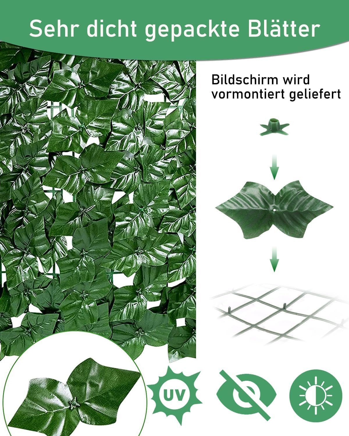 LEMLIT Balkonsichtschutz Künstliche Efeu Balkon Sichtschutz Windschutz Gartenumrandung 0.5X3M (1 Stück, 1-St., 50 x300 cm) Künstliche Hecken Zäune für Zäune Hin – Bild 5 von 5