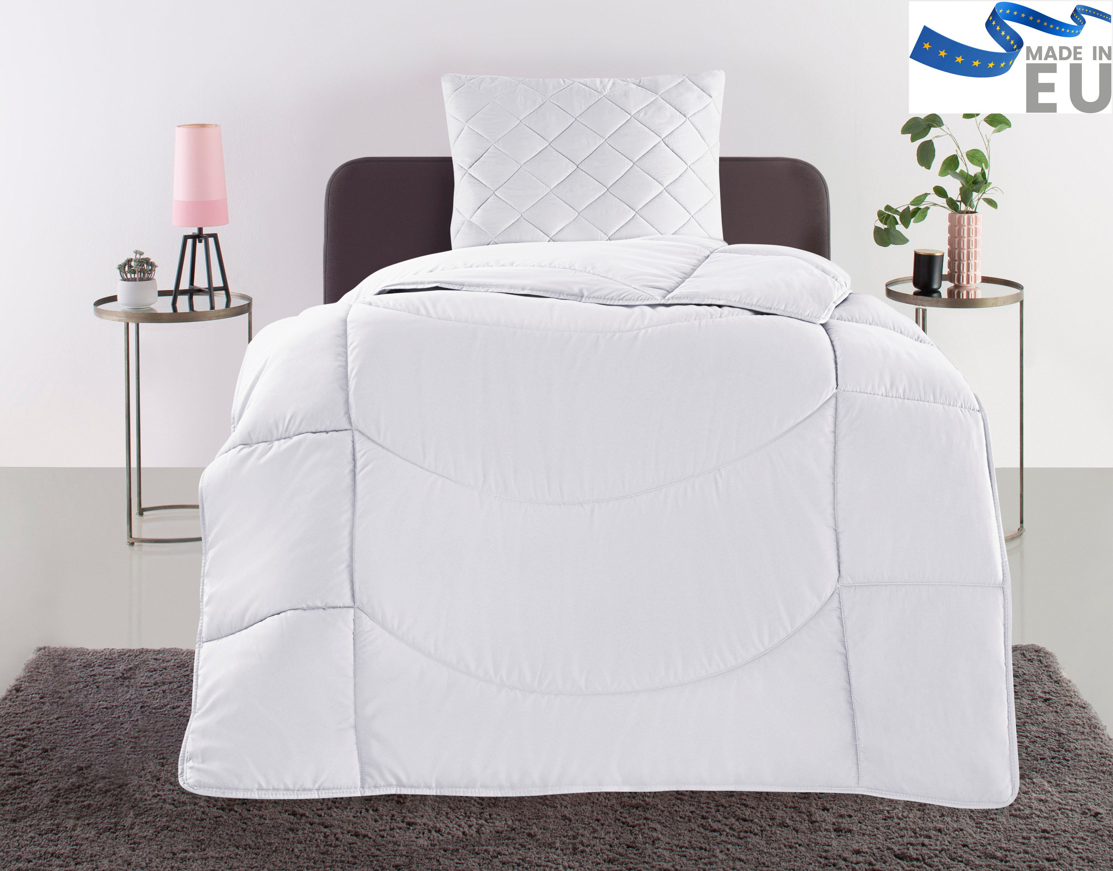 OTTO home Steppbett + Kopfkissen Microlux, Bettdecke 135x200 cm, 155x220 cm, Füllung: Polyester, Bezug: Polyester, Set mit Kissen 40x80 cm, 80x80 cm, Sommer, Herbst, Winter in 4 Farben
