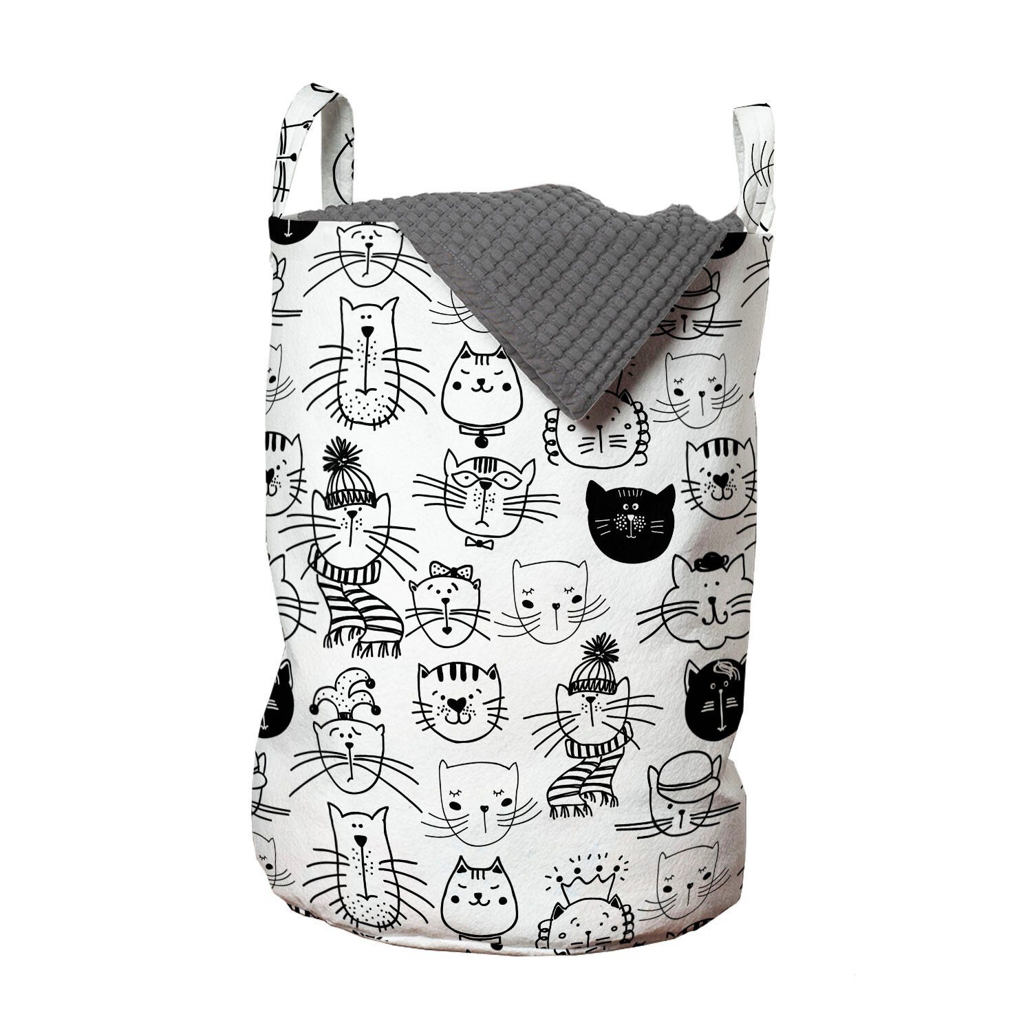Abakuhaus Wäschesäckchen Wäschekorb mit Griffen Kordelzugverschluss für Waschsalons, Gekritzel Comic Doodle Katzen Hipster