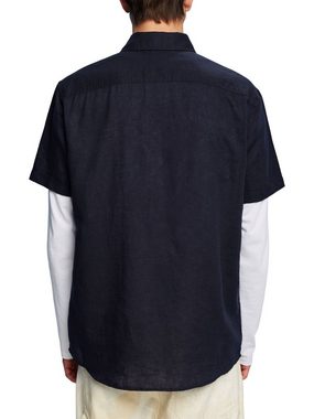 Esprit Kurzarmhemd Kurzärmliges Hemd aus Baumwolle-Leinen-Mix