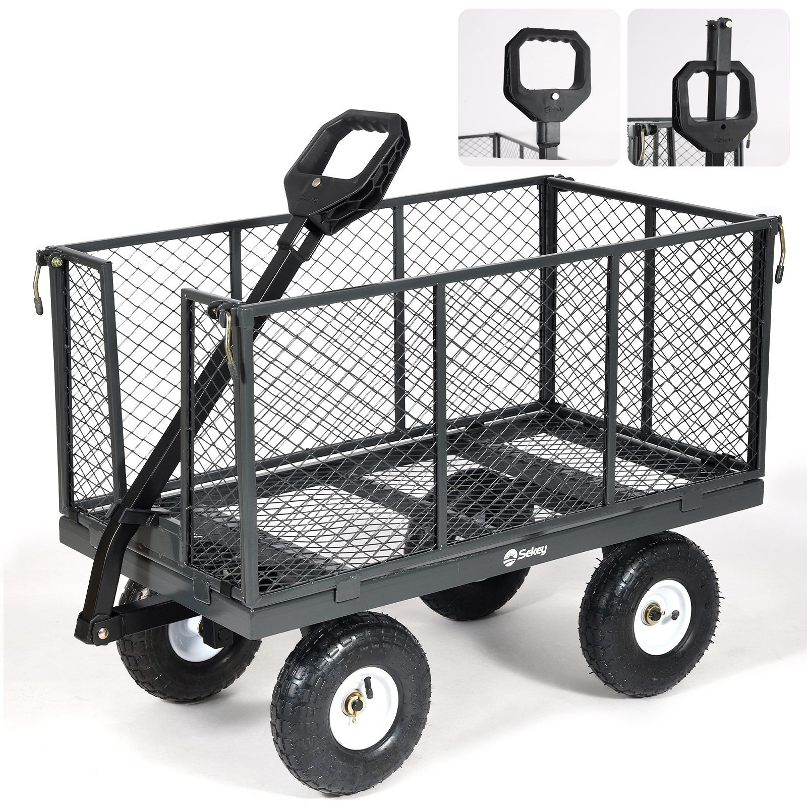 Sekey Bollerwagen Gartenwagen Gerätewagen Garten Plattformwagen mit Vollgummi-Luftreifen, 200 Liter – ECHT 550 kg Schubkarre mit abklappbaren Seitenwänden
