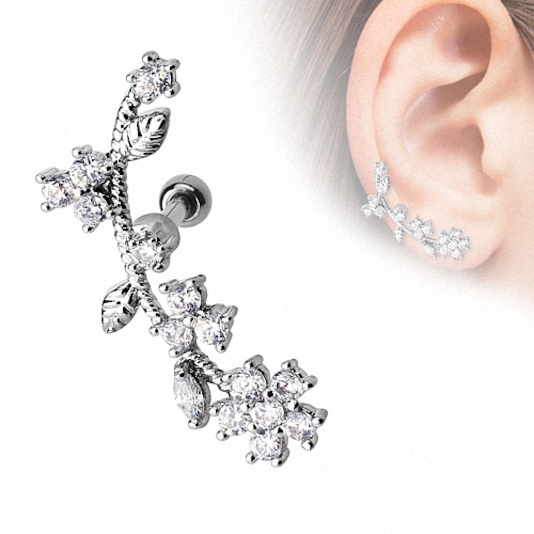 Taffstyle Piercing-Set Tragus Helix Cartilage Kristall Blumen Kugel, Ohr Knorpel Piercing 316 L Chirurgenstahl Stecker mit Kristall Blumen