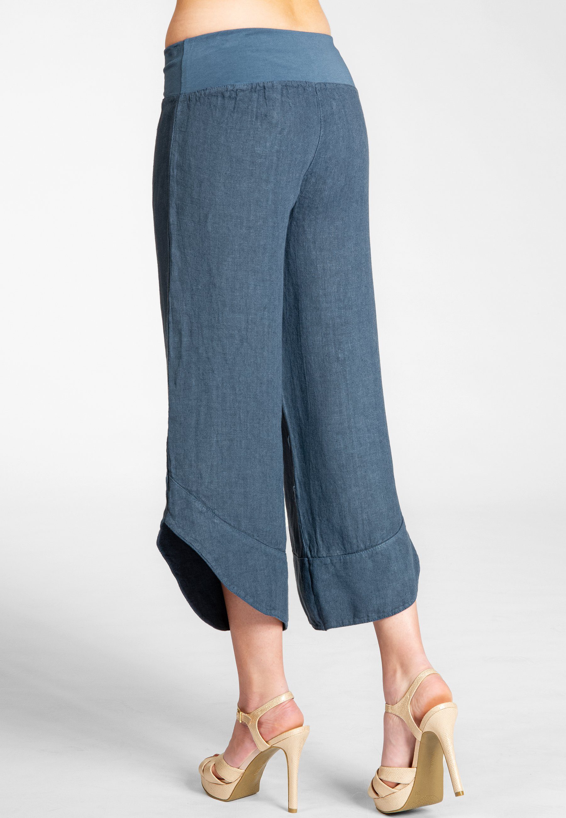Caspar Leinenhose KHS052 Damen 3/4 robustem jeans blau Leinen Hose aus Capri