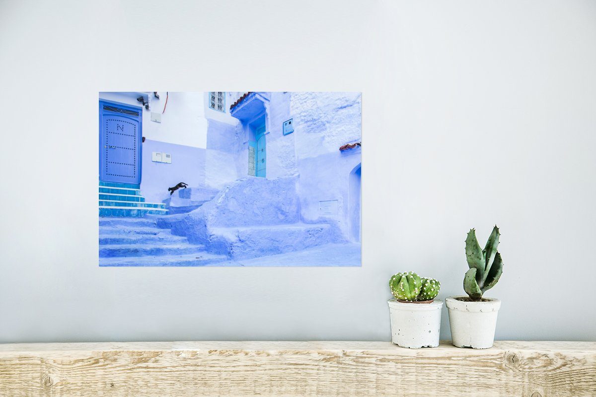 Ohne - Blau Wandposter Wandbild, (1 Wohnzimmer, Rahmen St), Straße - Türen - MuchoWow für Poster, Architektur, Poster