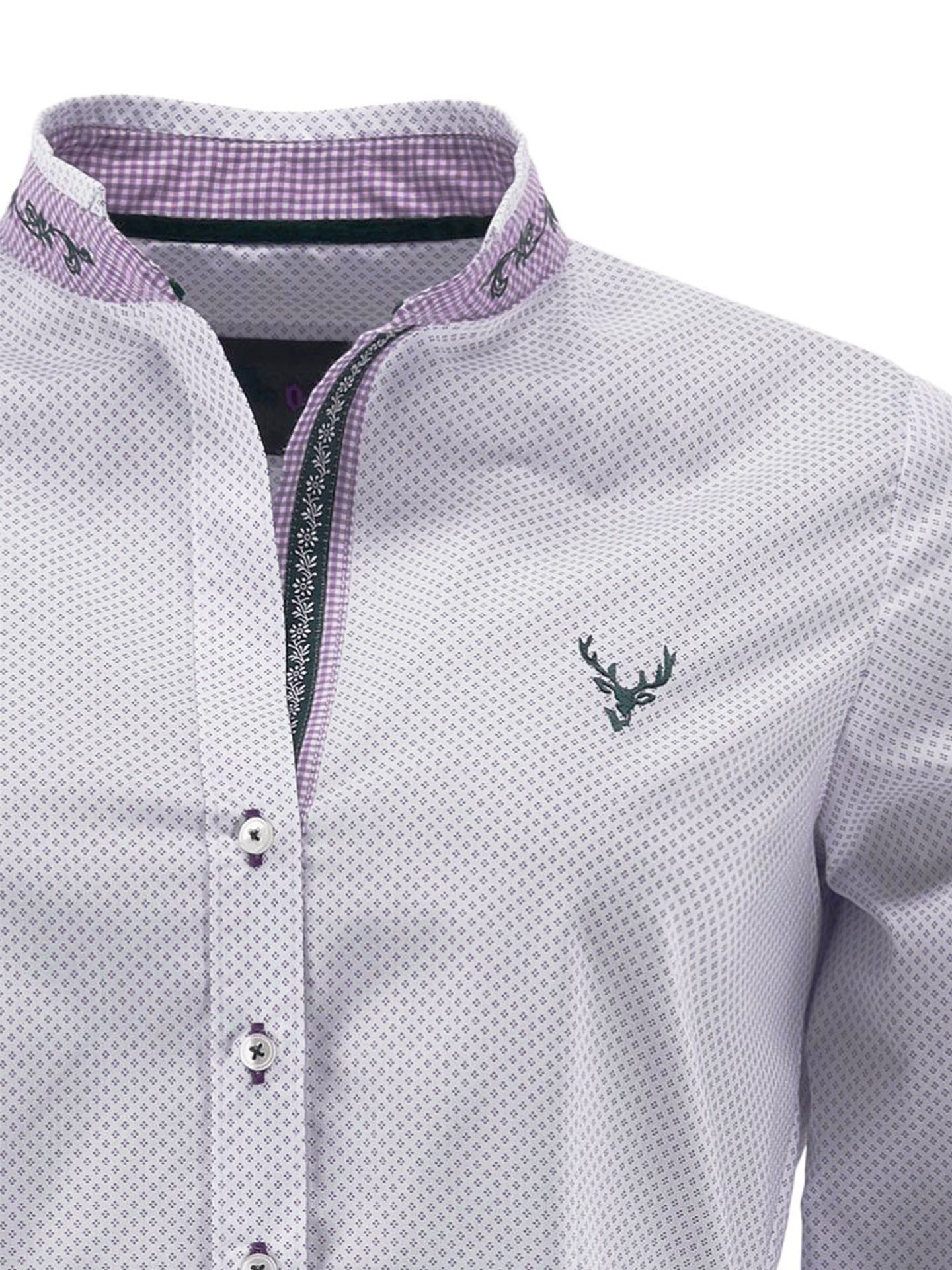 Moschen-Bayern Trachtenbluse Trachtenbluse Damen Bluse Damenbluse 3/4 Arm Hirsch Weiß-Violett Damenbluse, Trachtenbluse, Stickerei, Bluse, Jeansbluse, klassische Bluse