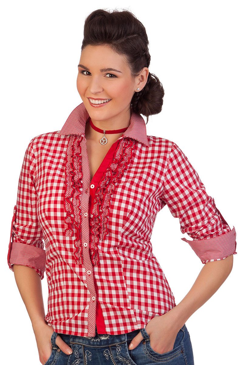 Krüger Madl Trachtenbluse Trachtenbluse - SPORTY - rot, blau