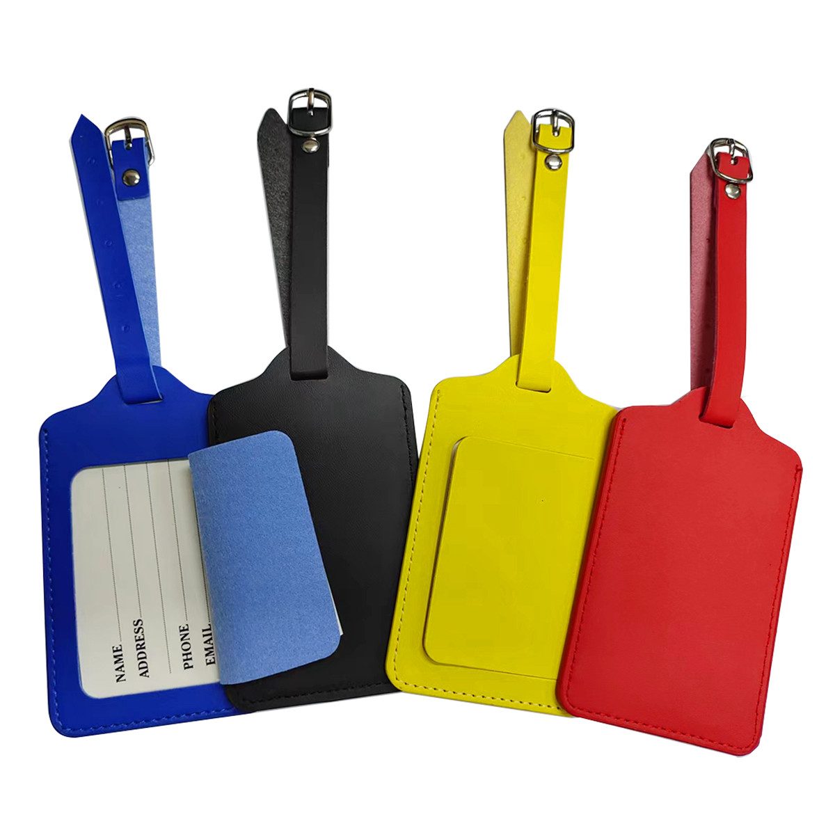 Blusmart Gepäckanhänger Set mit 4 Gepäckanhängern (Schultaschen-Gepäckanhänger – Reisegepäckanhänger, 1-St., Vier Farben: Schwarz/Rot/Blau/Gelb) 10,5 x 6,5 cm