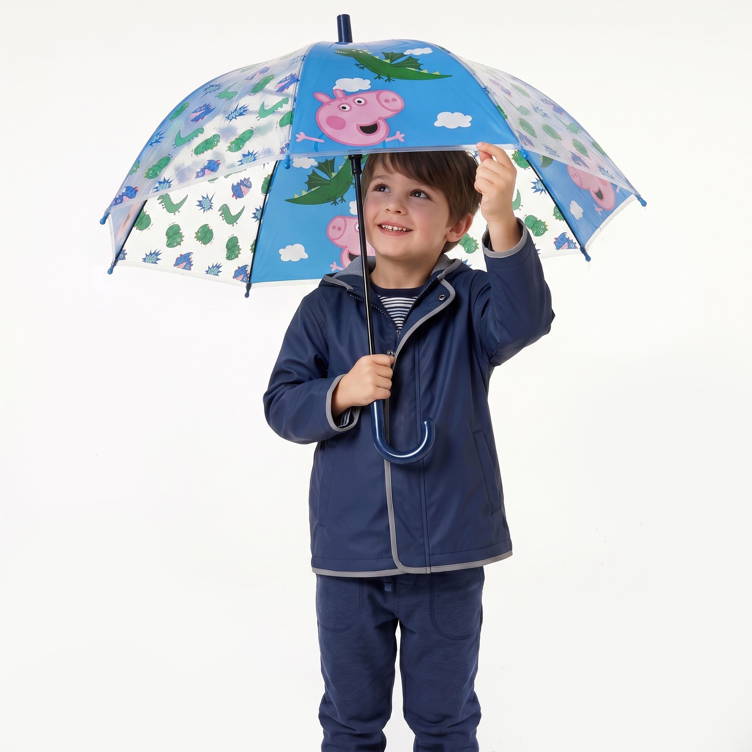 Sarcia.eu Taschenregenschirm Peppa Wutz Blauer Kinderschirm, transparenter FALTBARER AUTOMATISCHER – Bild 5 von 5