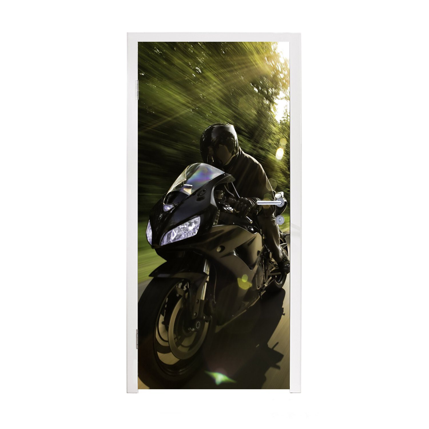 MuchoWow Türtapete Sportliches Motorrad im Sonnenschein, Matt, bedruckt, (1 St), Fototapete für Tür, Türaufkleber, 75x205 cm