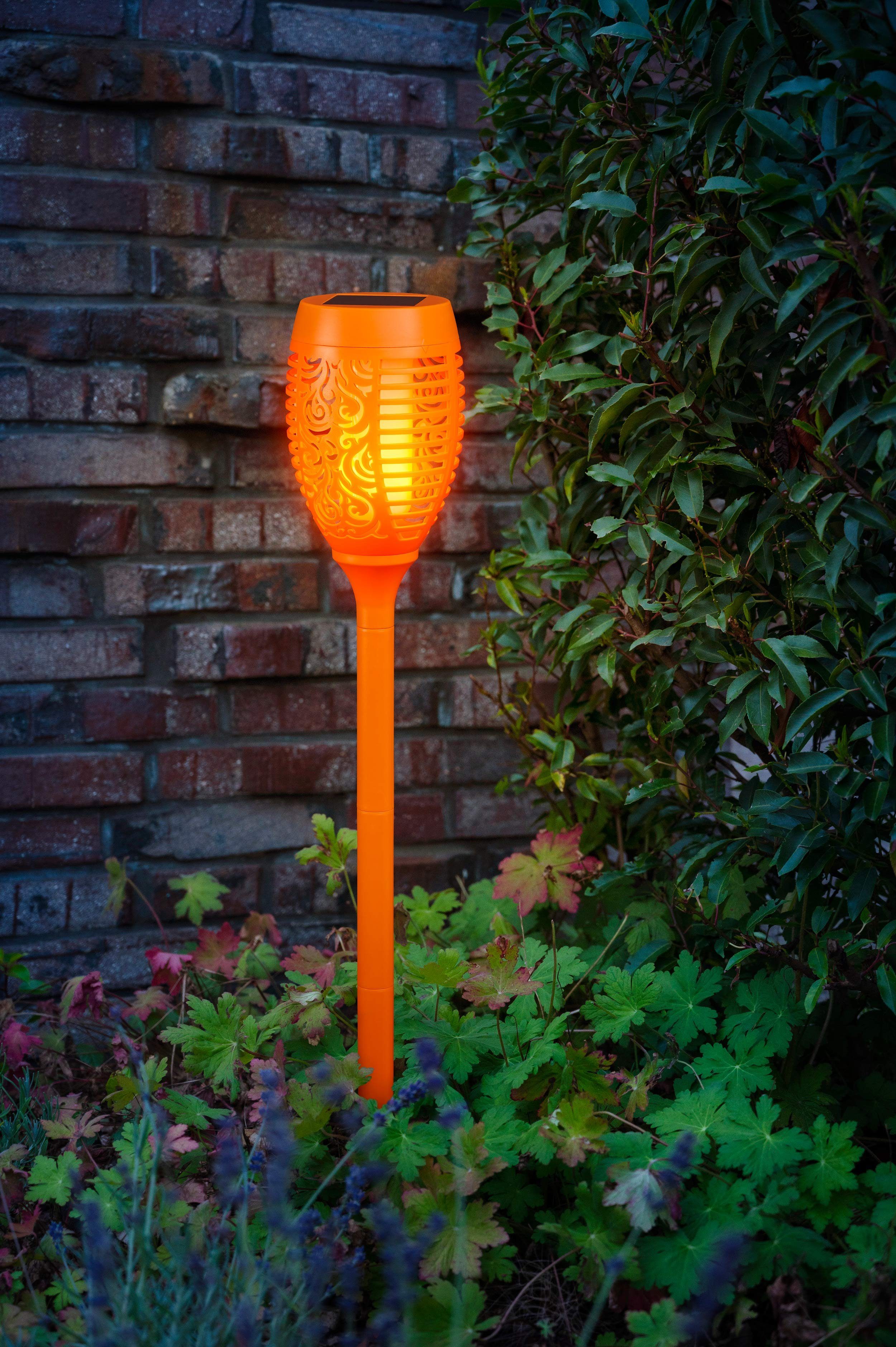 kamelshopping LED Gartenfackel Solarleuchten für Außen, bunte Gartenfackel mit Flammeneffekt, LED fest integriert, bunt, wasserdicht, Dämmerungssensor, ca. 72 cm hoch, bunt orange