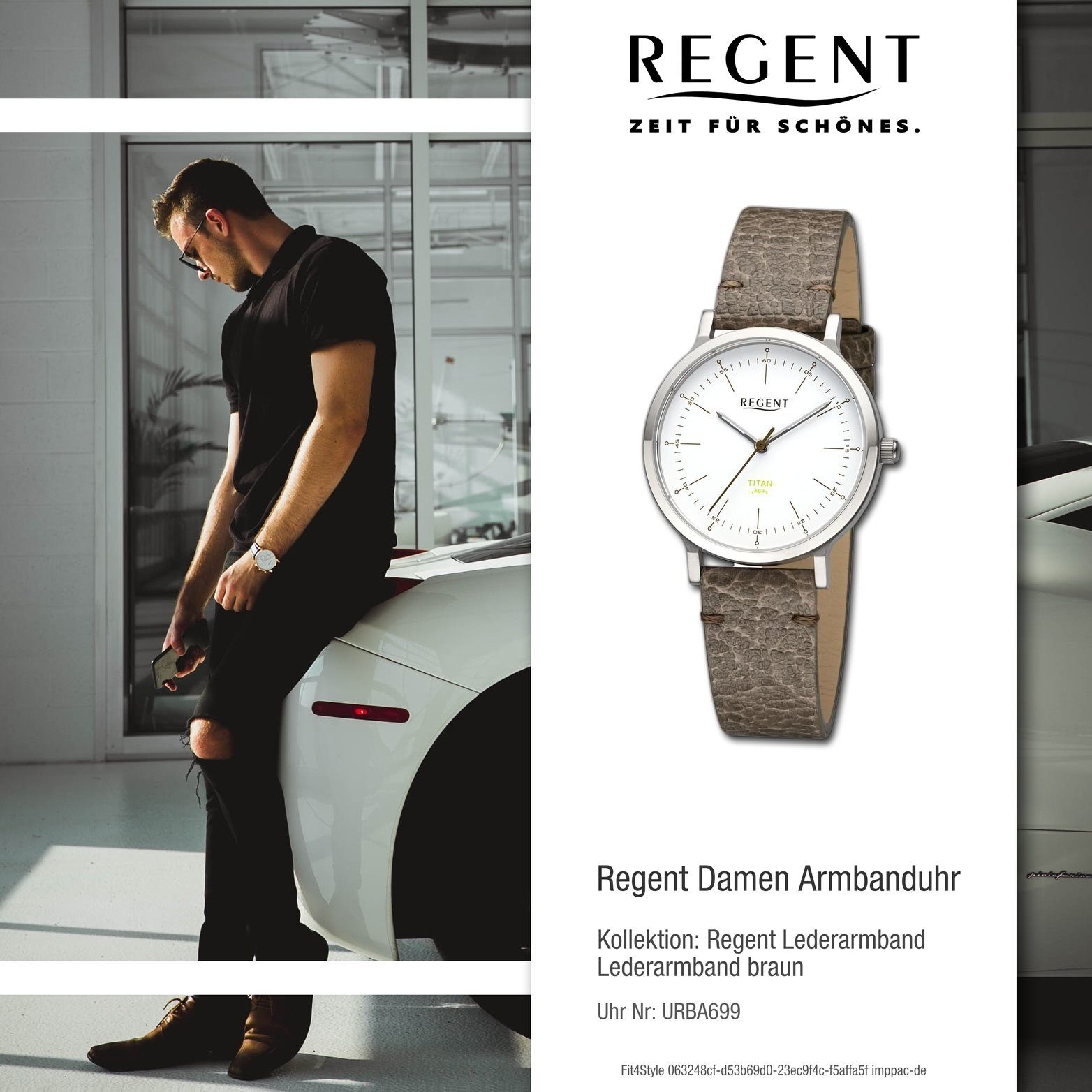 Analog, groß Armbanduhr Regent extra rundes (ca. Quarzuhr 33mm) Gehäuse, Damenuhr Lederarmband Regent braun, Damen