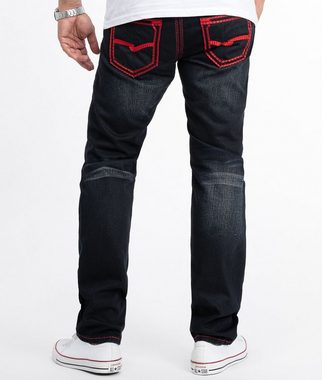 Rock Creek Straight-Jeans Herren Jeans Stonewashed Schwarz dicke Naht RC-2092